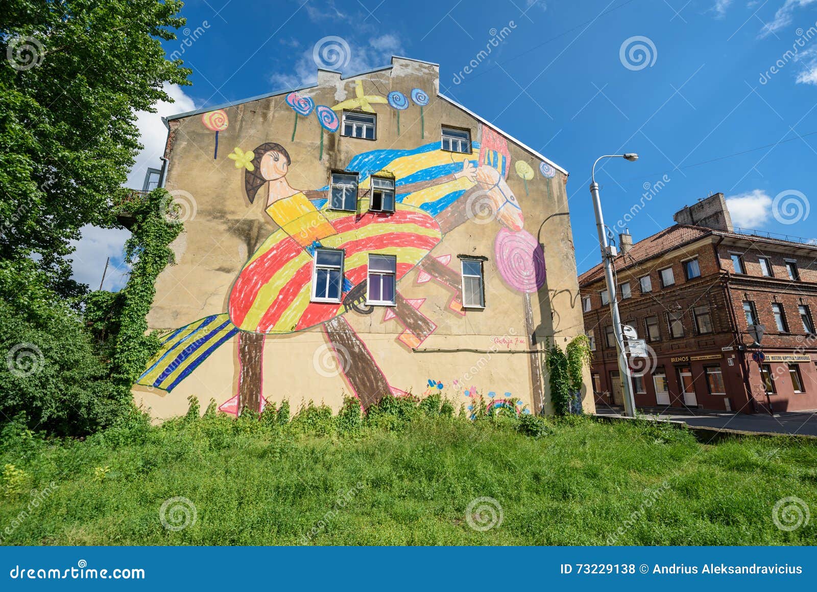Graffiti on Building in Kaunas Old Town, Lithuania Editorial Stock