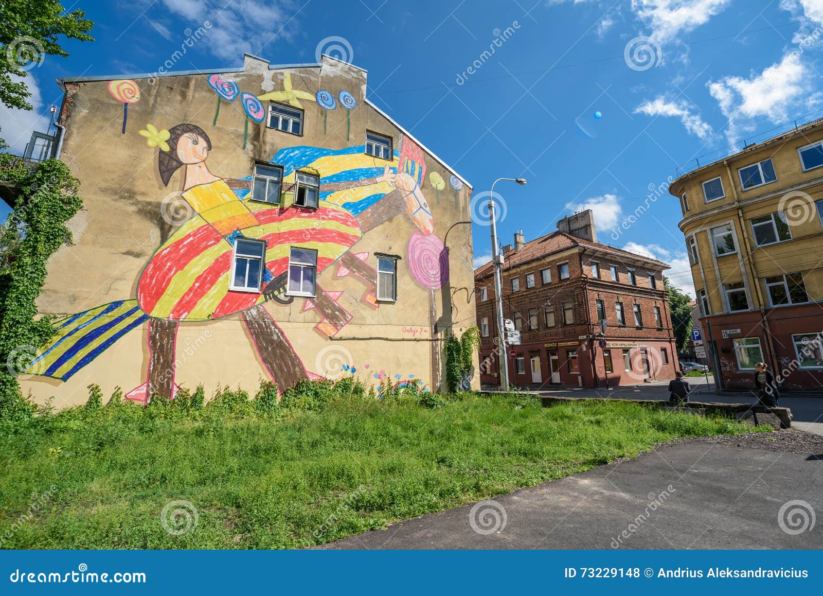 Graffiti on Building in Kaunas Old Town, Lithuania Editorial Stock
