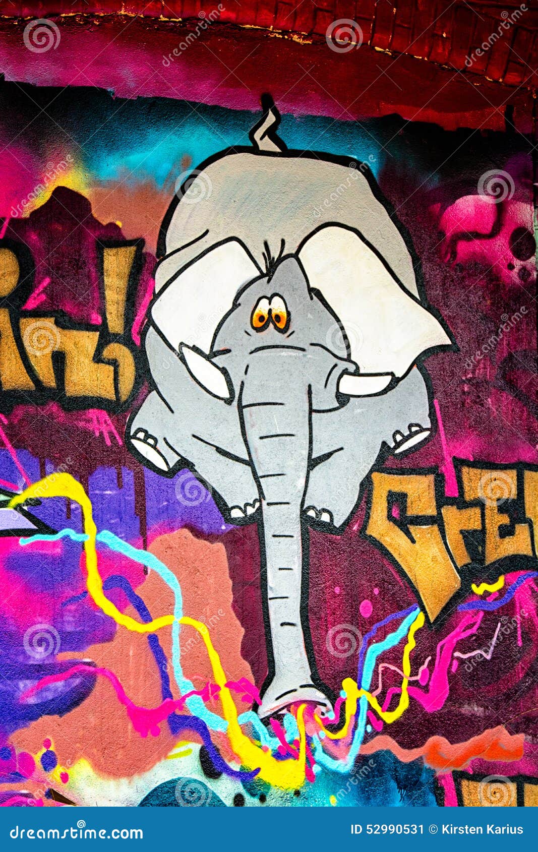 Graffiti Elephant. Graffiti is writing or drawings that have been scribbled, scratched, or sprayed illicitly on a wall or other surface, often in a public place. Graffiti ranges from simple written words to elaborate wall paintings, and it has existed since ancient times, with examples dating back to Ancient Egypt, Ancient Greece, and the Roman Empire