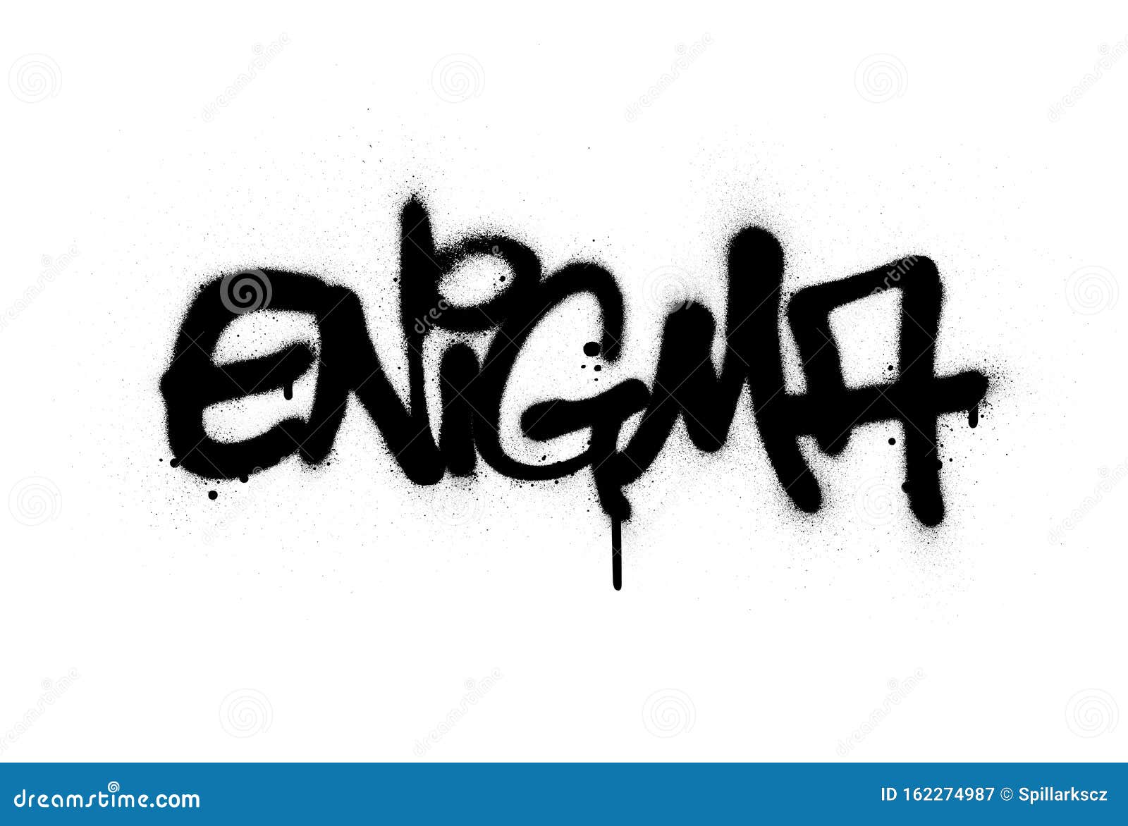 graffiti enigma word sprayed in black over white