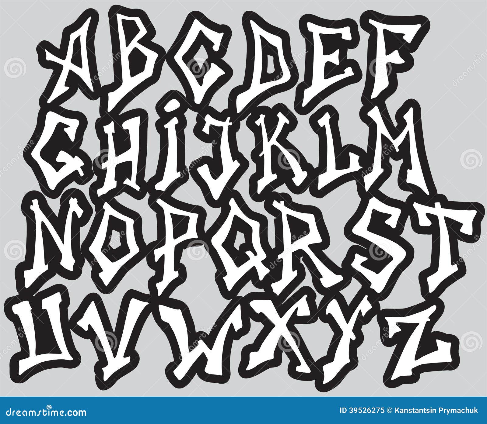 Graffiti font alphabet different letters. Vector illustration.