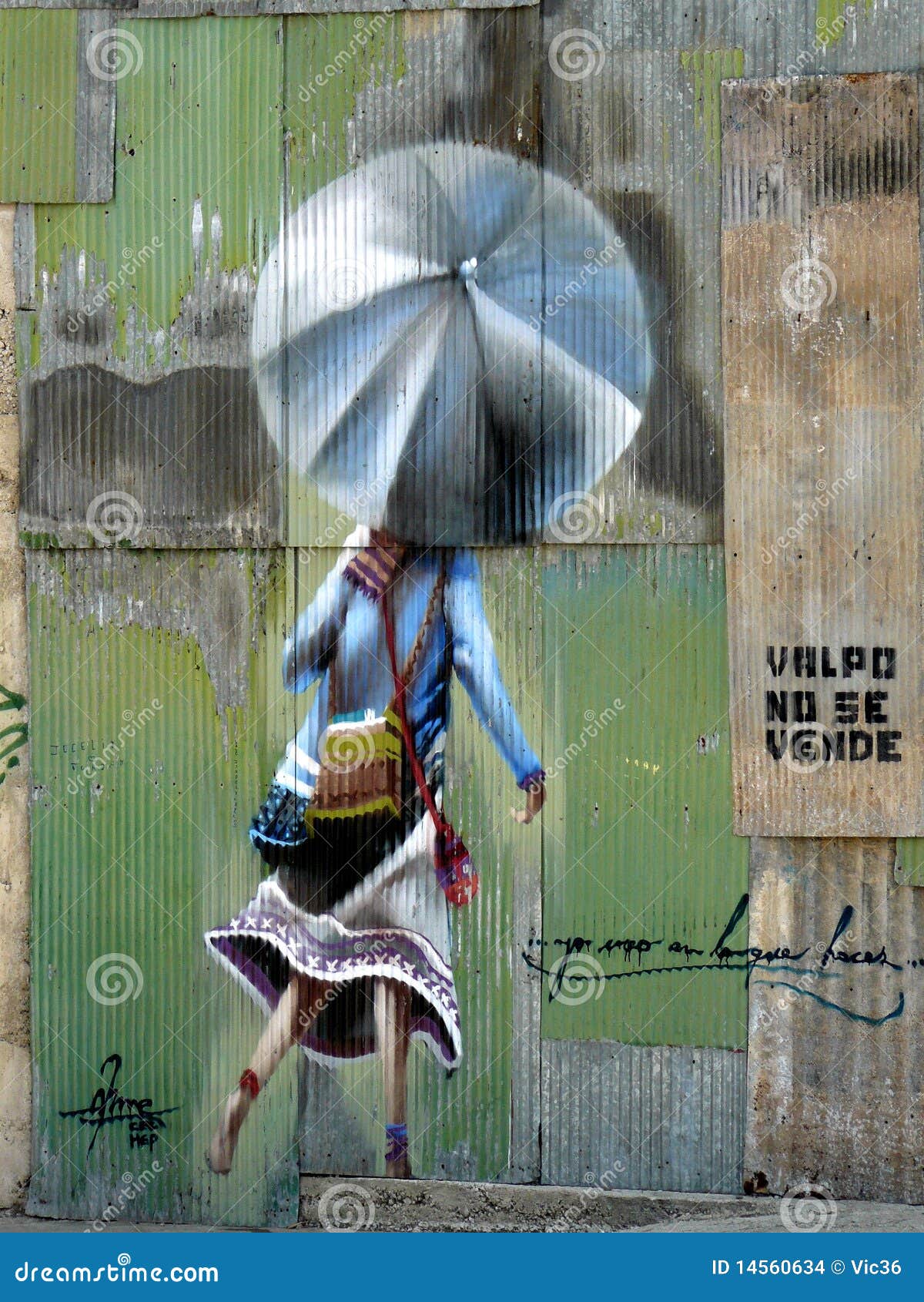 Graffiti Girl with Umbrella, Valparaiso Editorial Stock Image Image