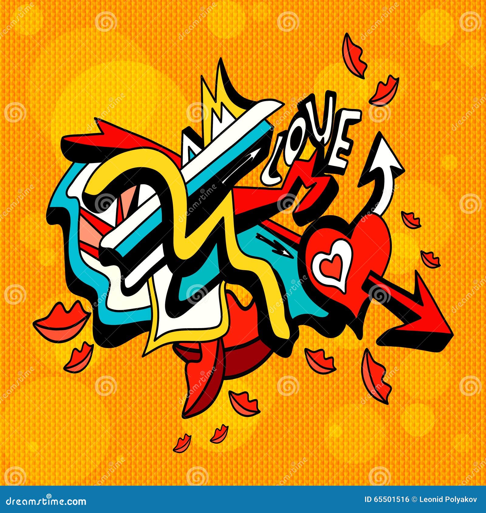 Graffiti Heart on the Line and Orange Background Vector Illustration ...