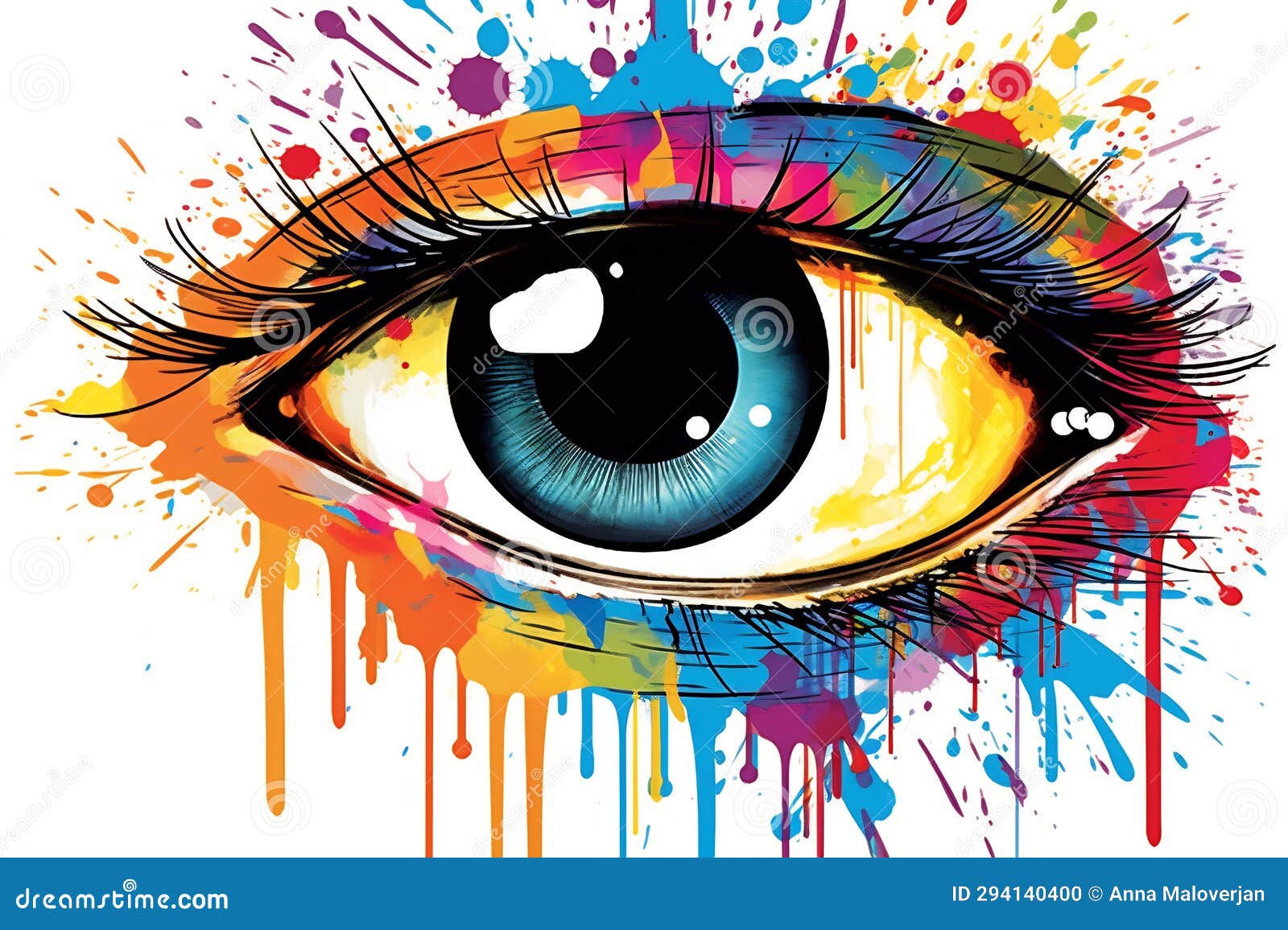 Graffiti with a Human Eye on the Wall with a Splash, Color Art Stock