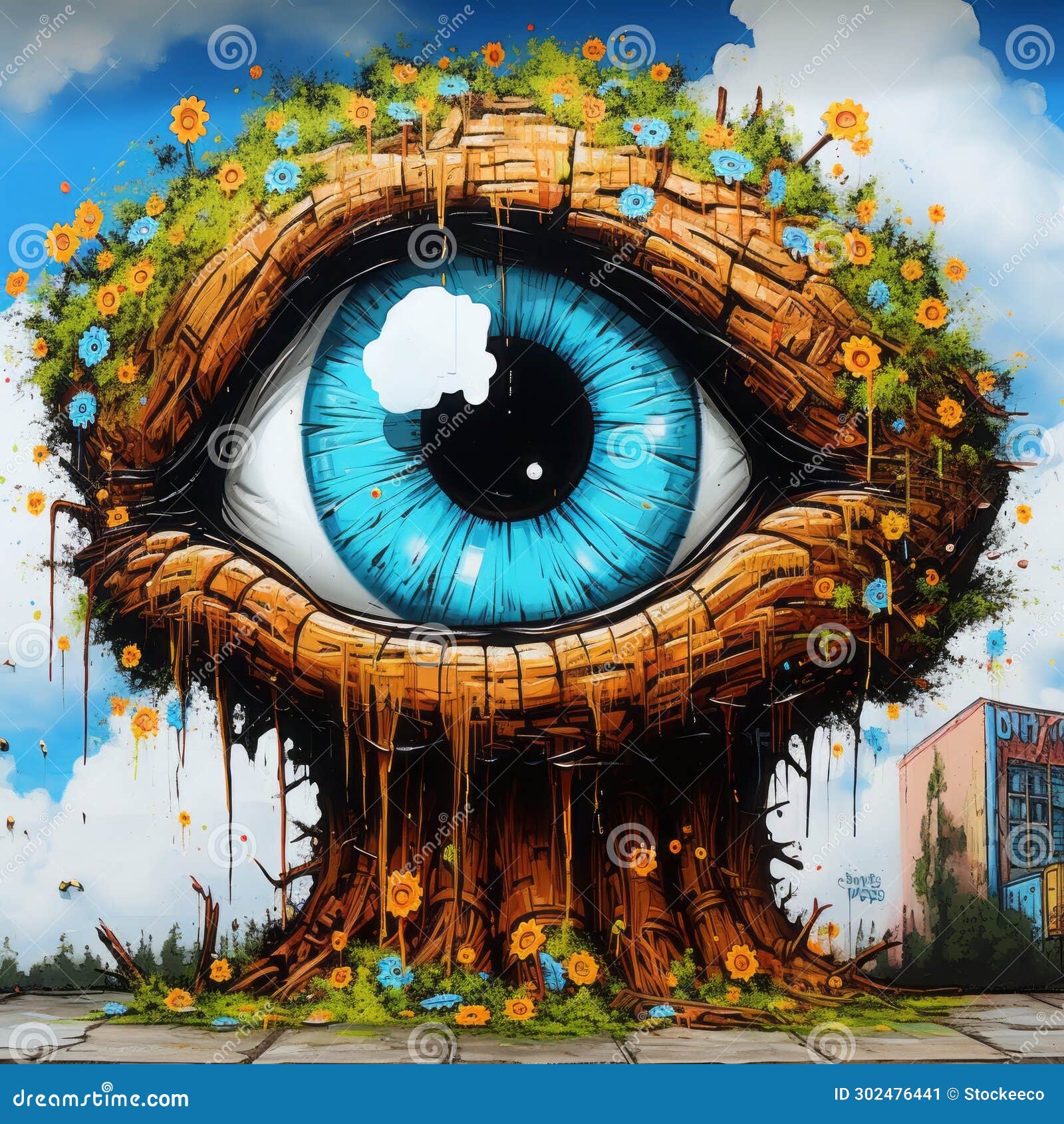 graffiti-inspired animal: eye with tree on head