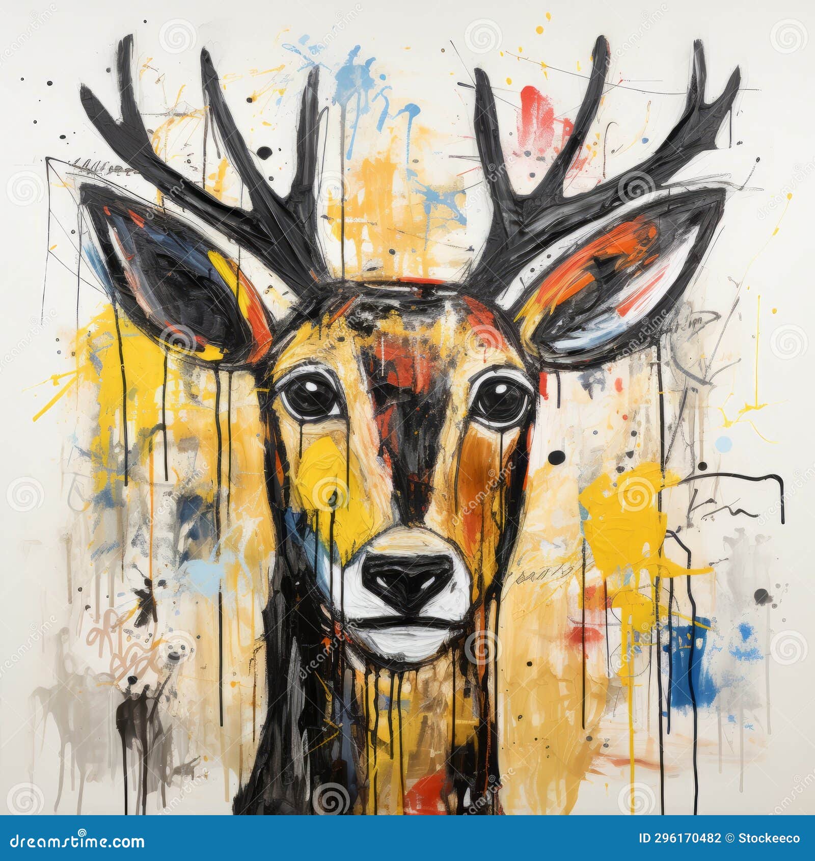 Graffiti-inspired Deer Portrait with Vibrant Paint Splatters Stock ...