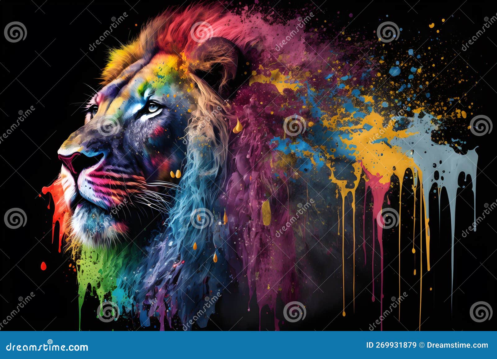 Graffiti with a Lion on the Wall with Splash, Color Art Stock Illustration Illustration of