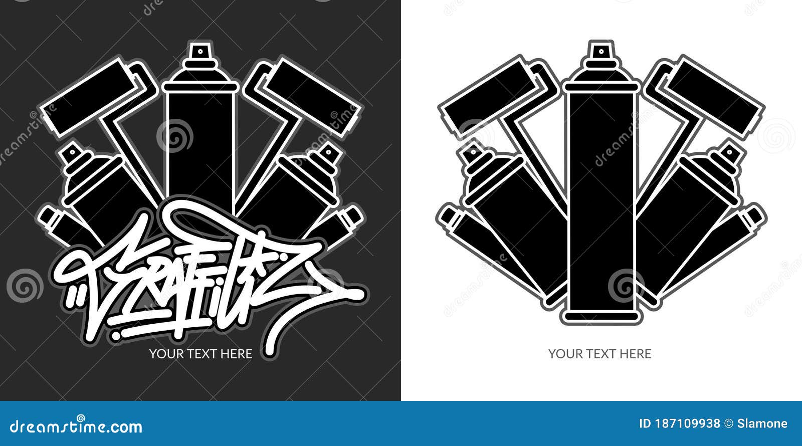 Abstract Graffiti Logo with Spray Cans and Markers Vector Illustration