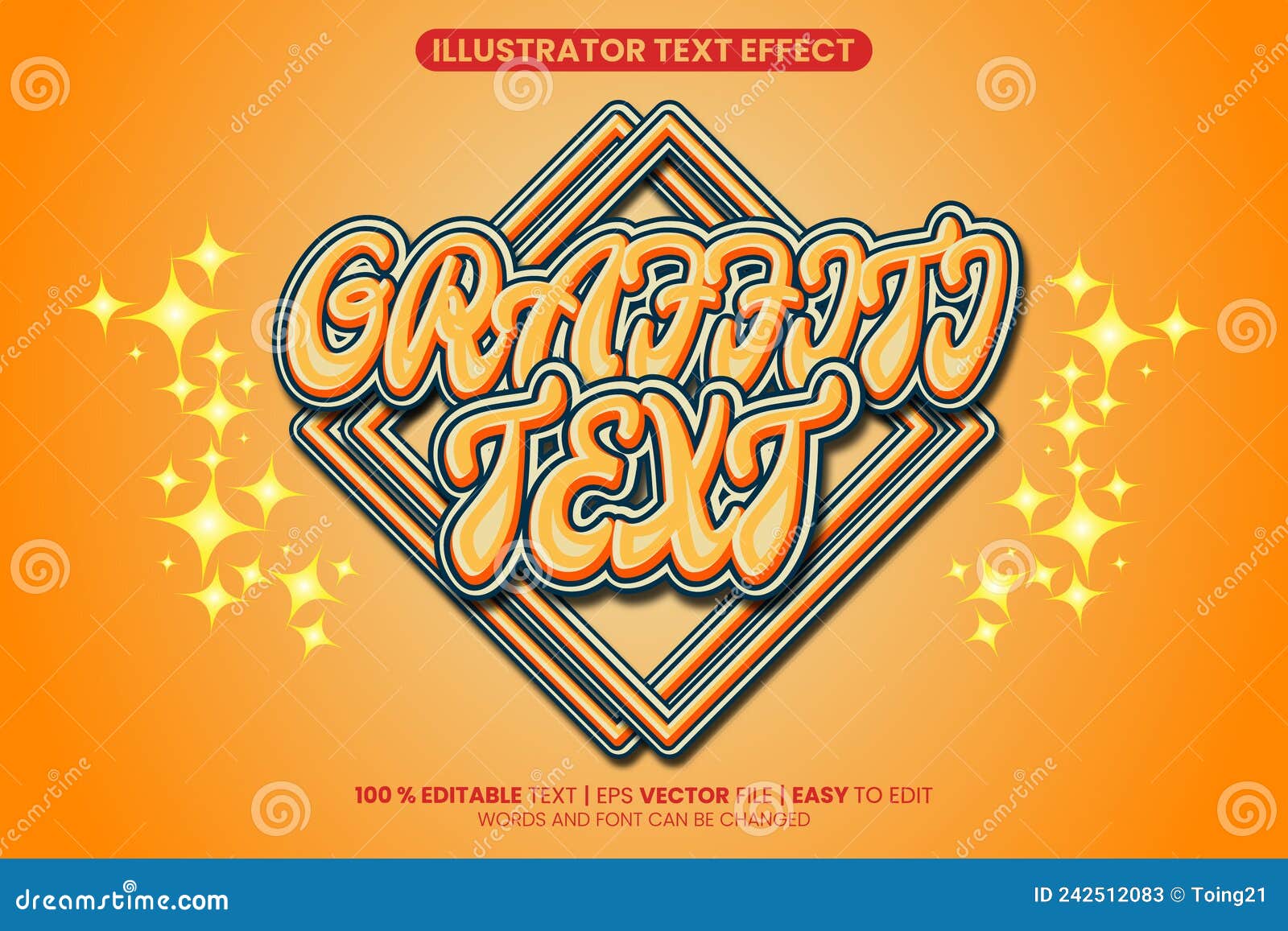 Graffiti Moderno Editable Efecto De Texto Con Color Naranja Ilustración ...