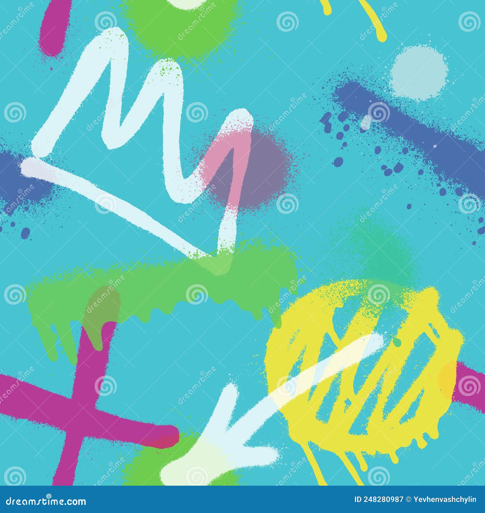 Graffiti Spray Paint Seamless Pattern. Vector Illustration. Stock