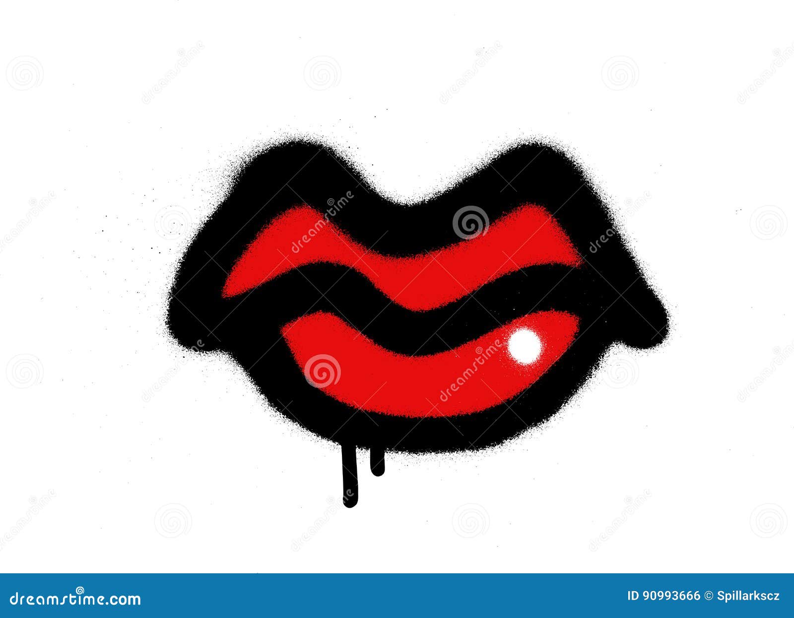 Graffiti Lips In The Form Of A Kiss On A Red Background Of Smeared
