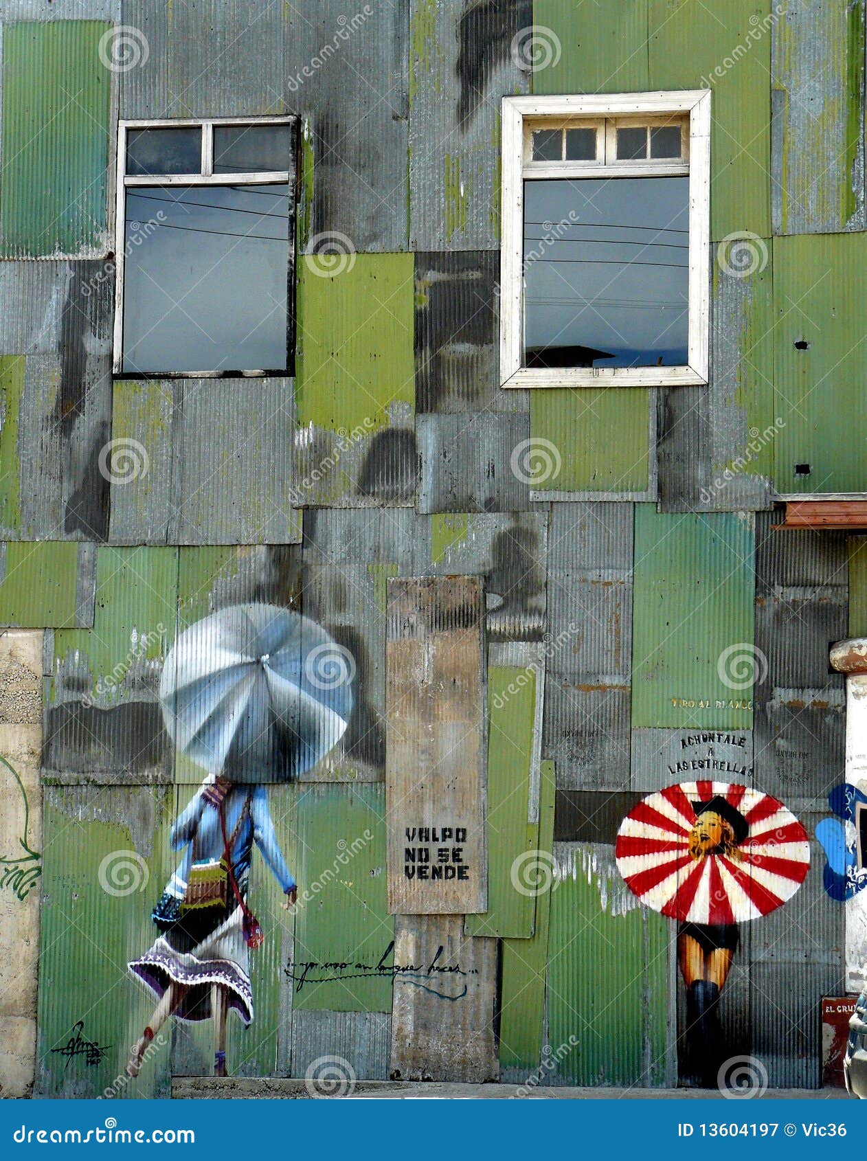 Graffiti Stars and Umbrellas, Valparaiso Editorial Photography Image