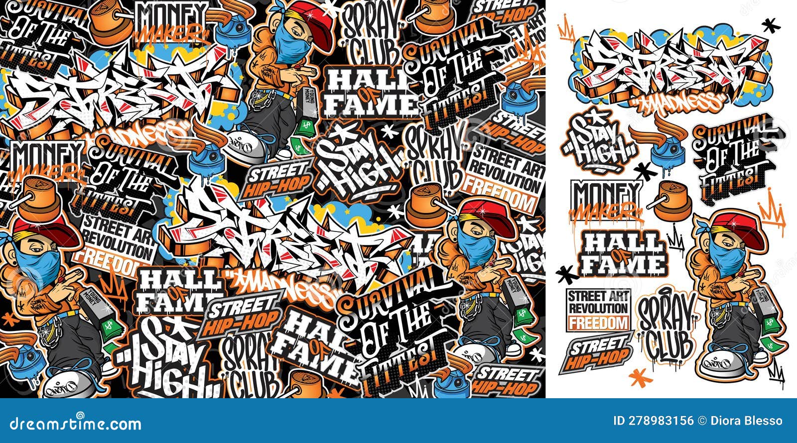 Graffiti Sticker Art Designs of the Street Basketball Illustrations in