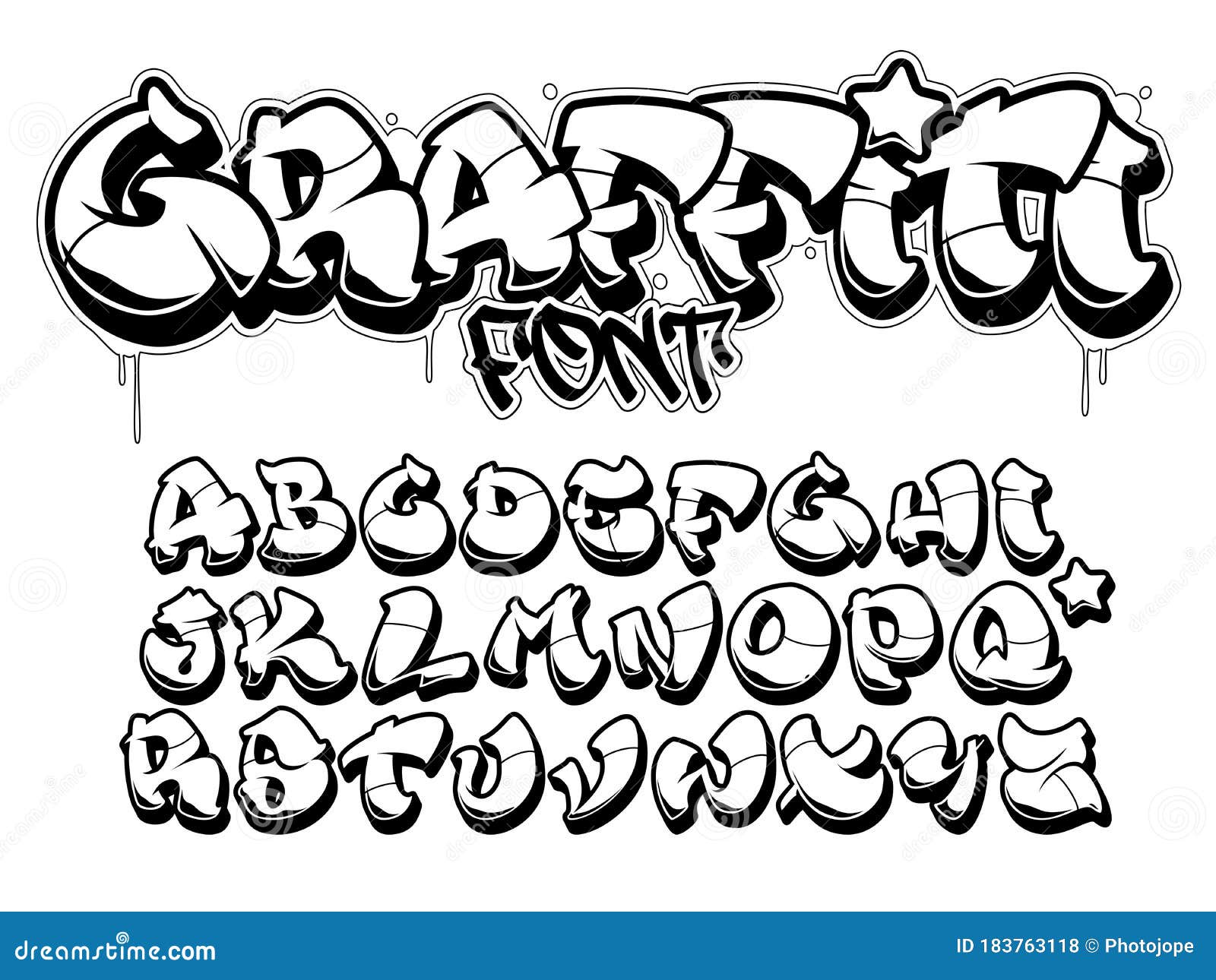 Graffiti Style Font. Isolated Black Outline Vector Alphabet Stock Vector -  Illustration Of Design, Urban: 183763118