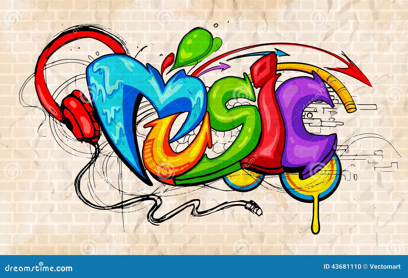 graffiti style music background illustration 43681110