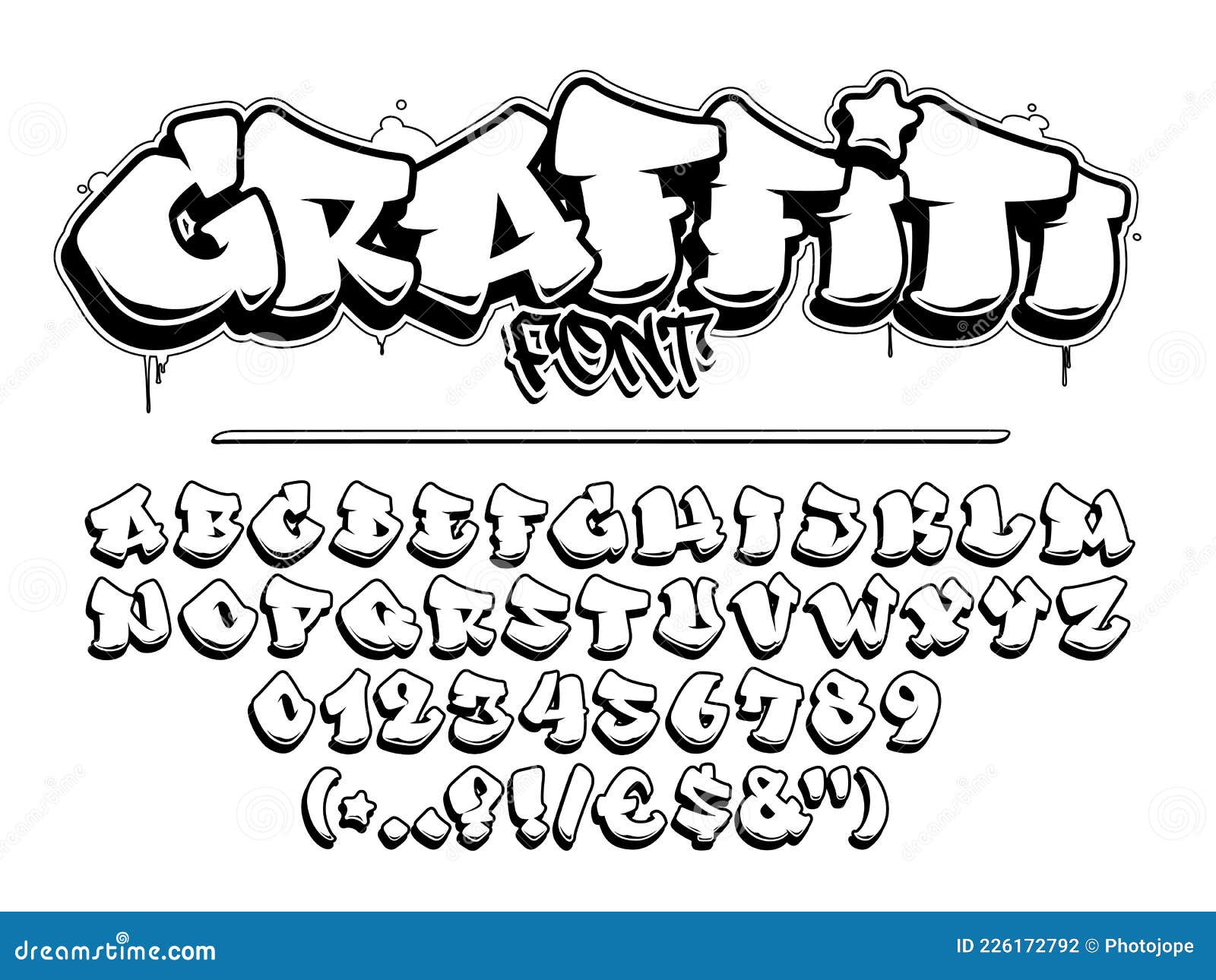 Graffiti Vectorlettertype. Hoofdletters En Letters En Glyphs Alfabet Vector  Illustratie - Illustration Of Vector, Hoofdsteun: 226172792