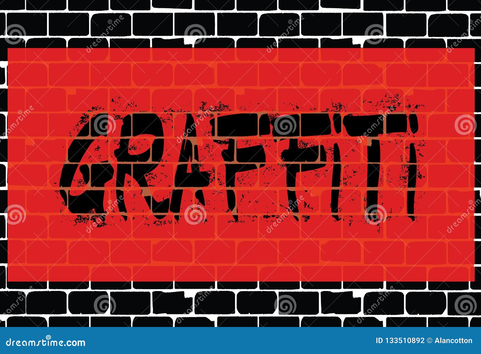 Graffiti on Black Brick Wall Stock Vector - Illustration of wall, paint ...