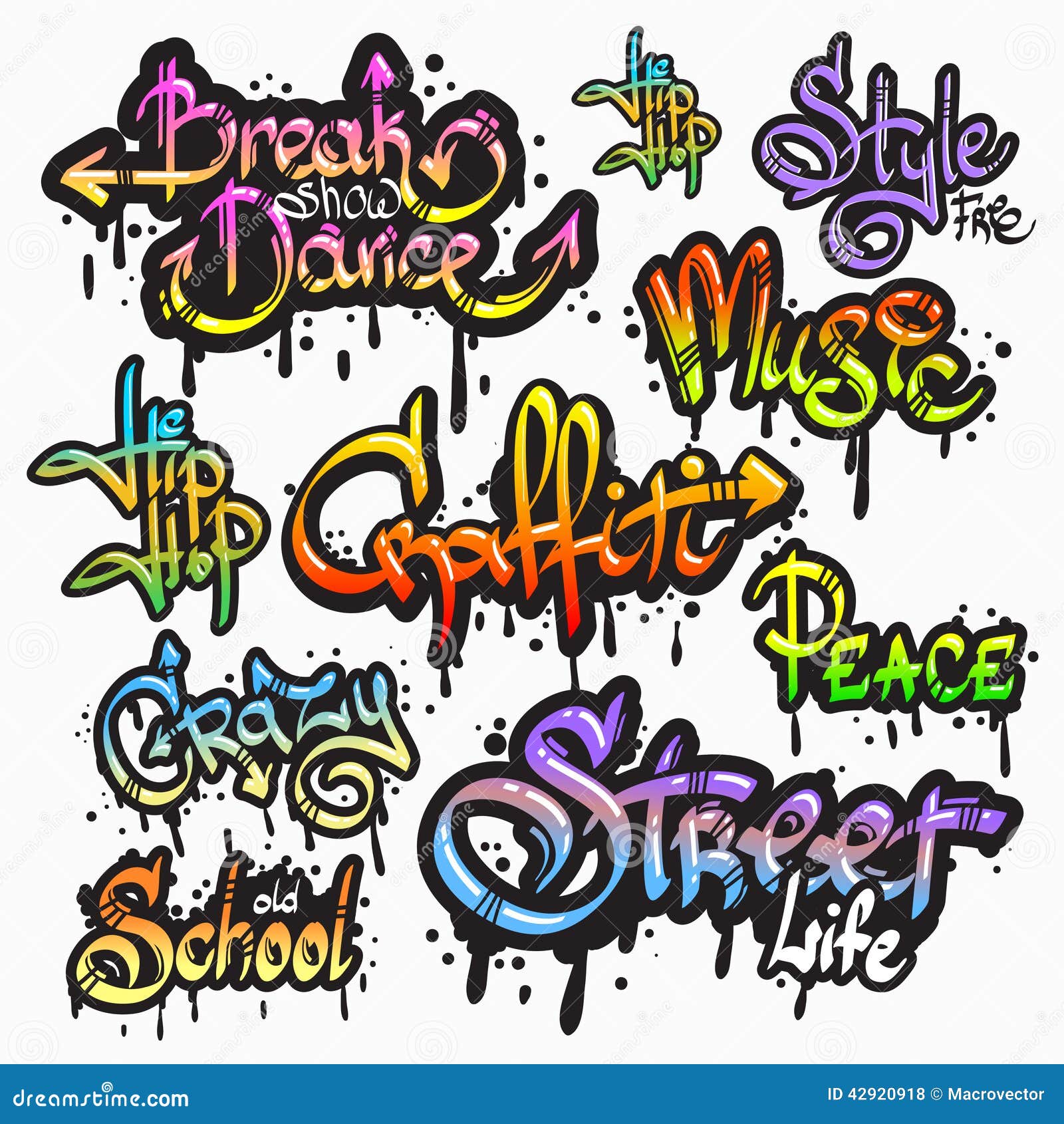 Graffiti words and elements street art with spray Vector Image