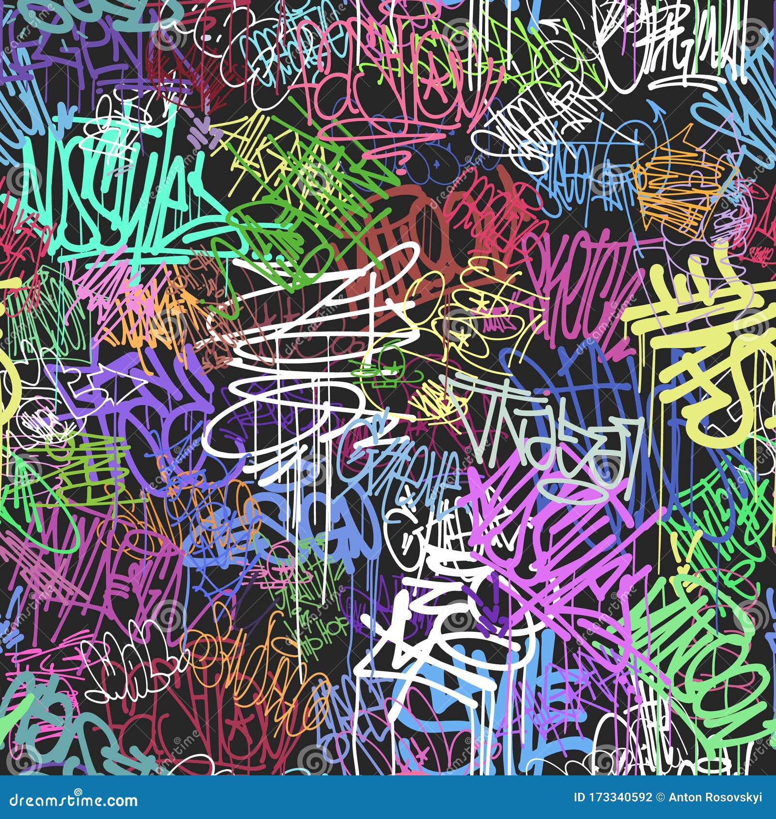 graffity wall colorful tags seamless pattern, graffiti street art