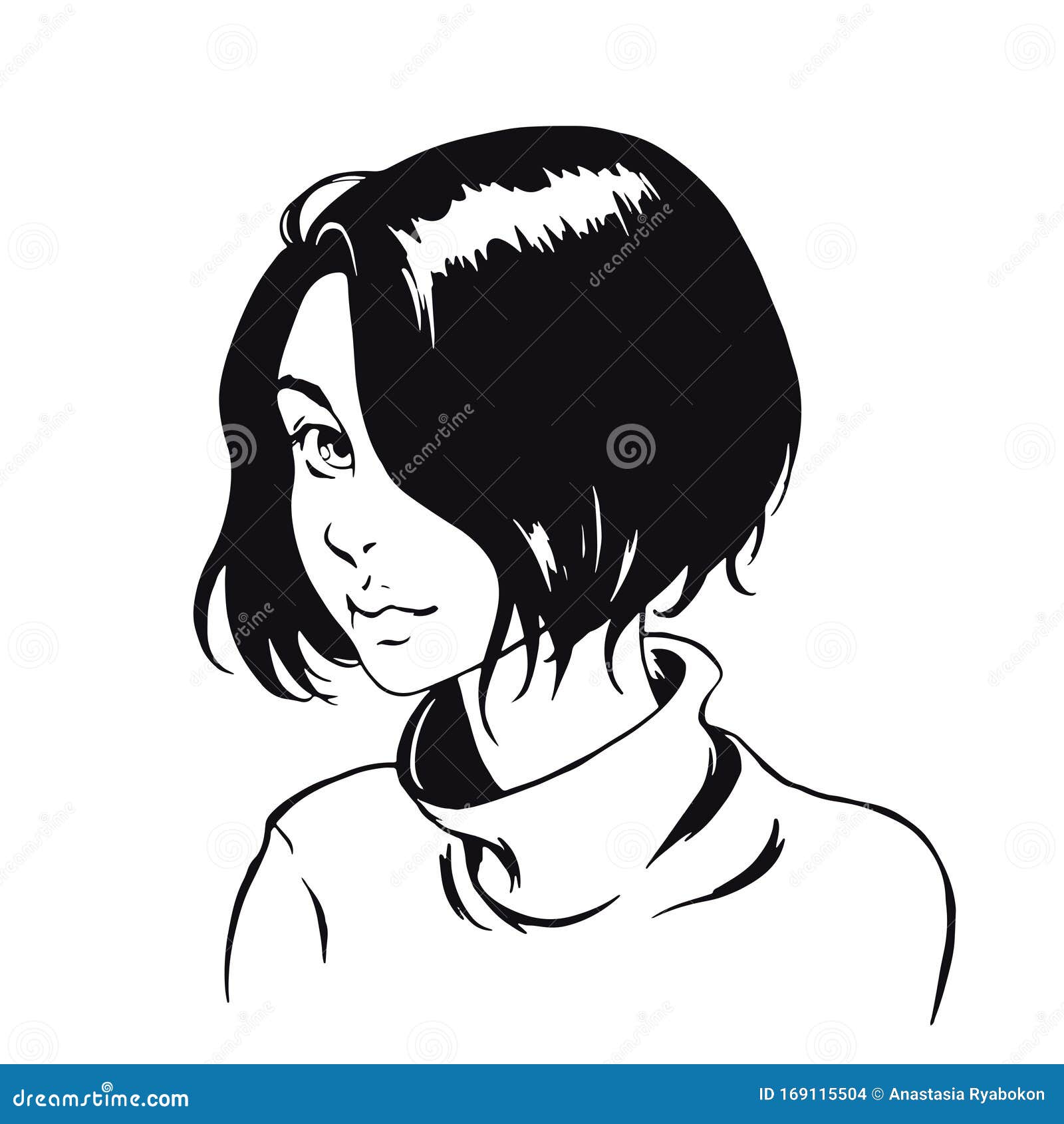 Grafik Illustration Im Comicstil Cute Anime Girl Mit Kurzen Haaren Vektor Abbildung Illustration Von Anime Comicstil