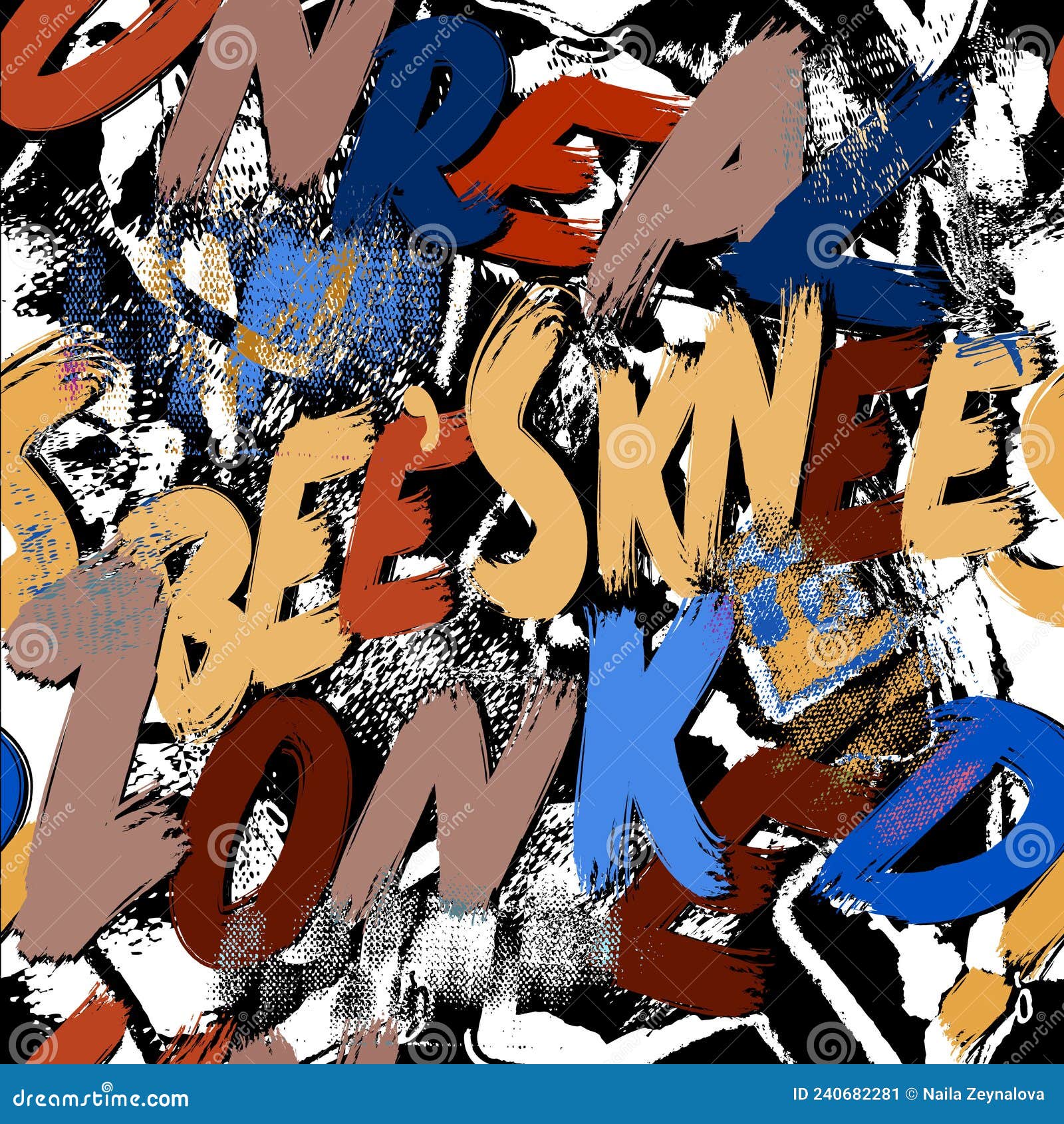 grafitti style dirty seamless pattern. unreal. zonked. beeÃ¢â¬â¢s knees. bright doodle brush strokes and words background. trendy