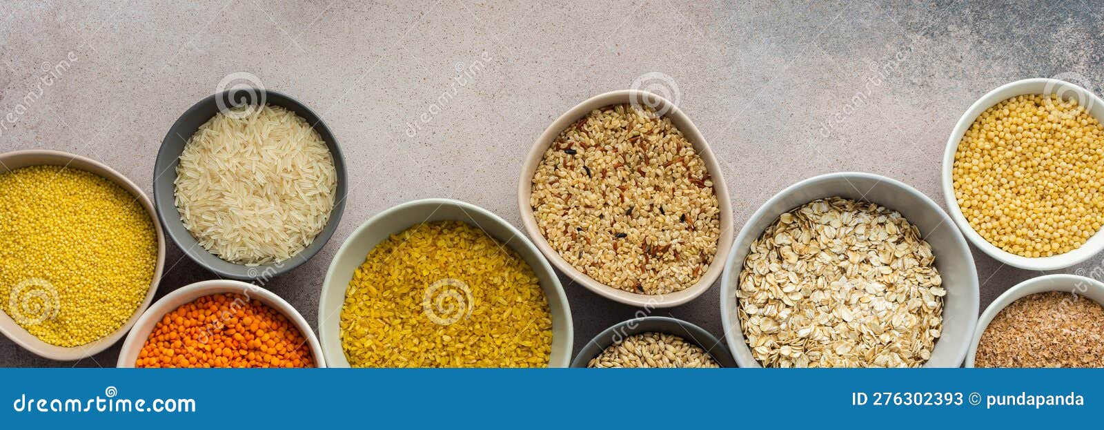 Grain cereals in bowls stock image. Image of harvest 276302393