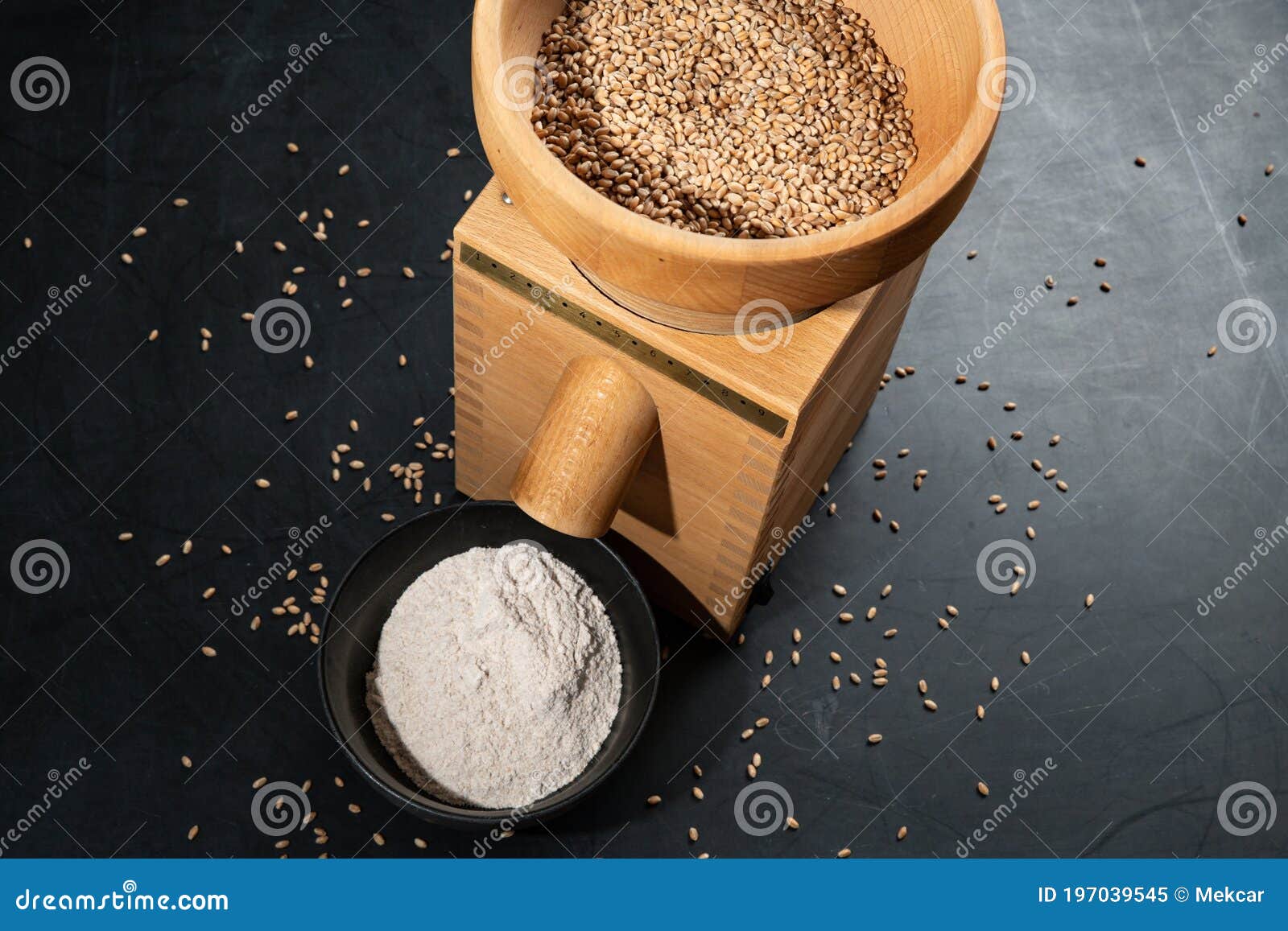 Grain Mill on a Black Table Stock Image Image of millstone, kitchen