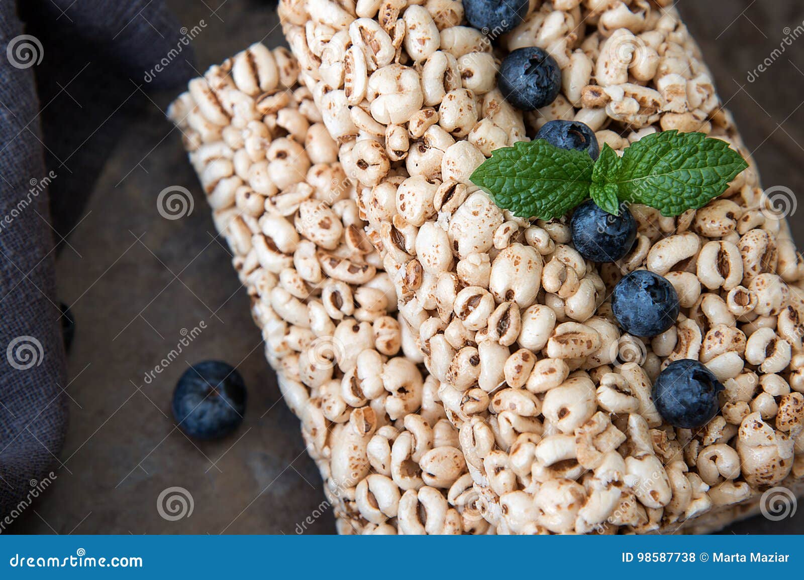 Grain Rice Cakes with Blueberries for Healthy Breakfast Stock Photo