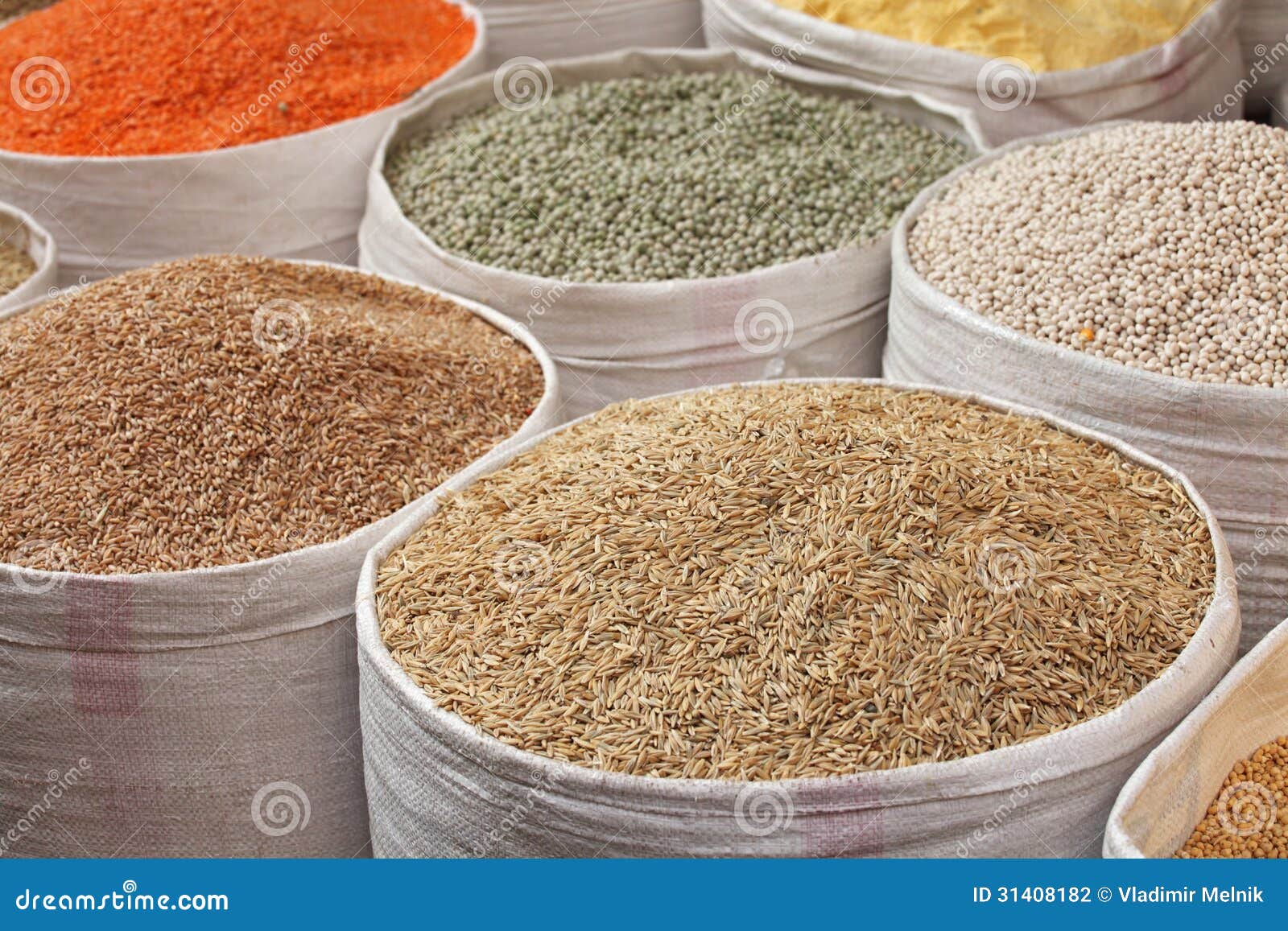 Grains for sale stock photo. Image of barley, sack, food 31408182