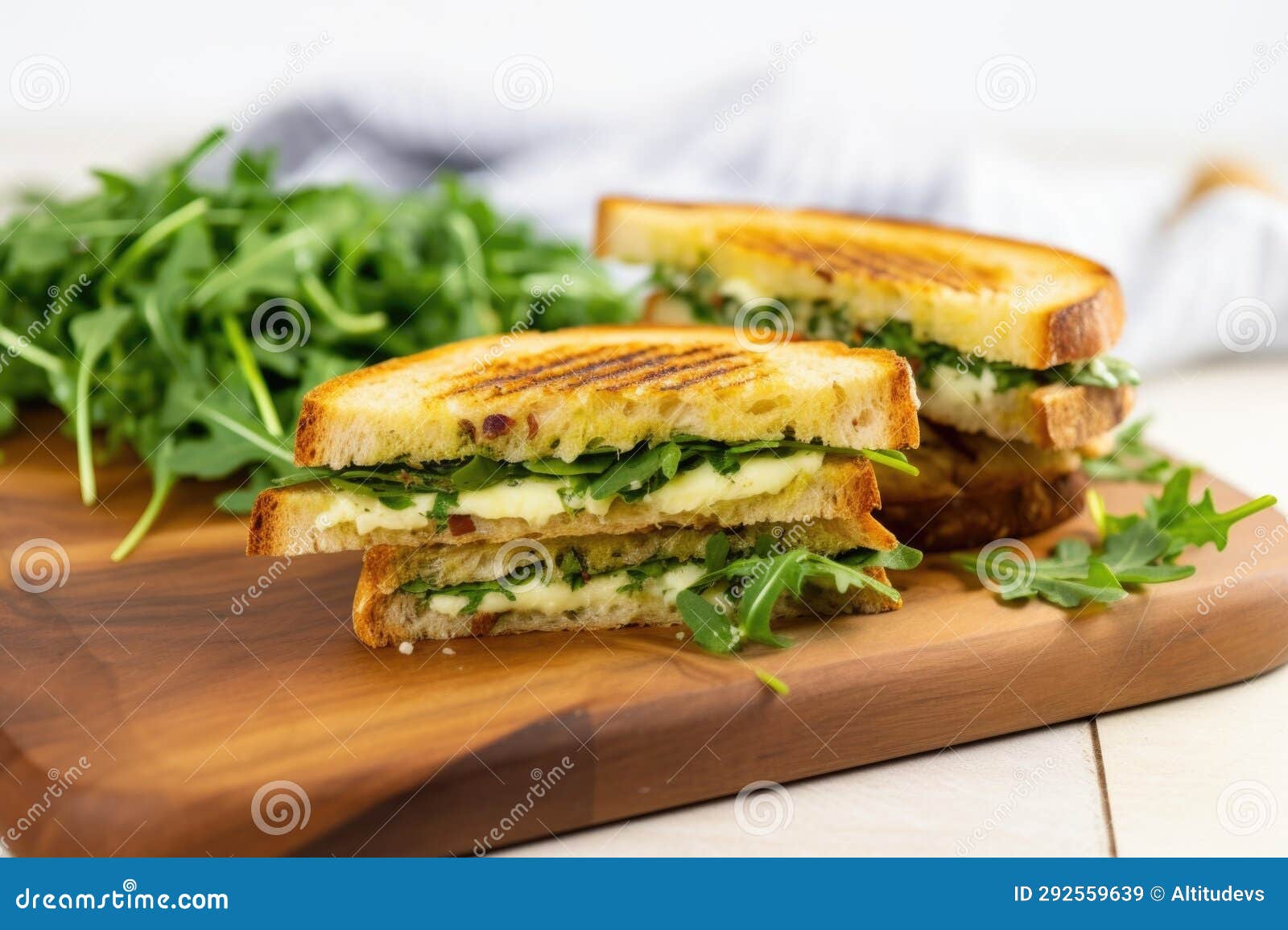 Grainy Bread Panini with Fresh Arugula on Side Stock Image Image of