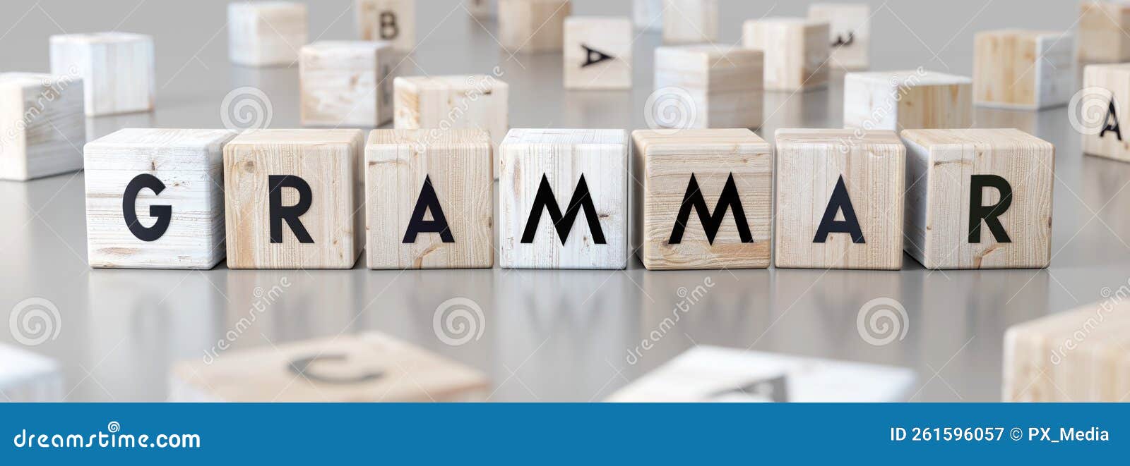 Grammar Word on Wooden Blocks 3D Illustration Stock Illustration