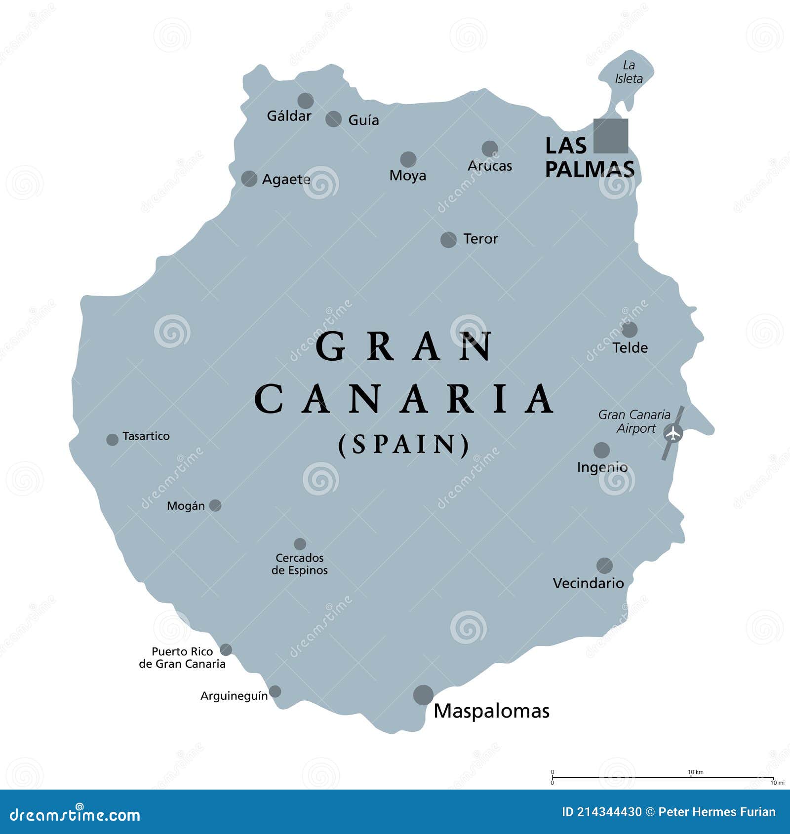 Gran Canaria Grand Canary Eiland Grijs Politieke Kaart Vector Illustratie -  Illustration Of Bestemming, Eilanden: 214344430