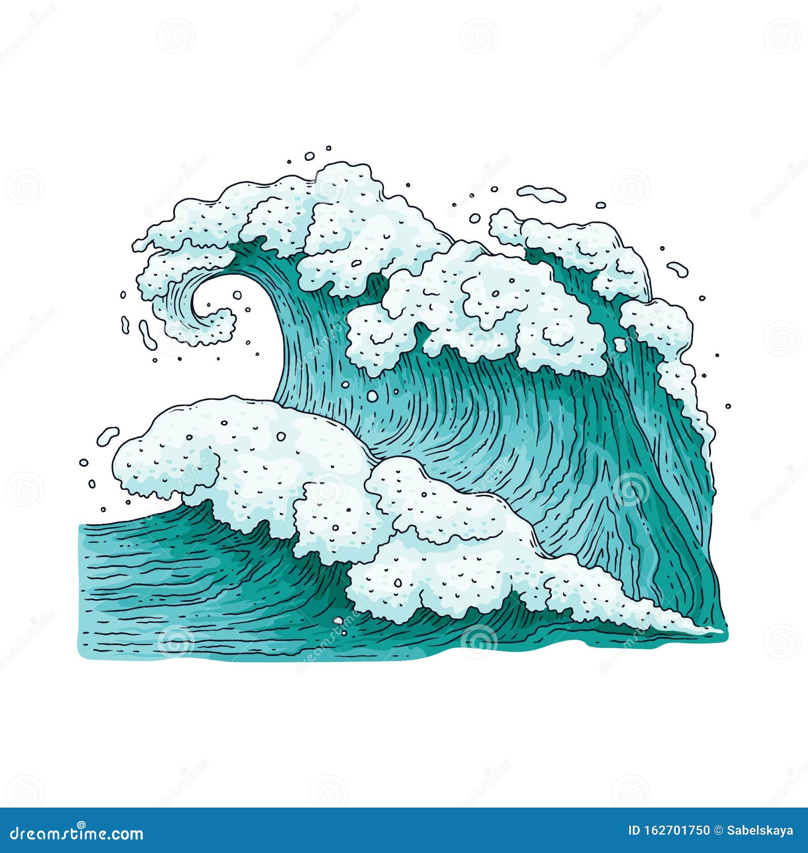Gran Dibujo De Olas De Mar Fuerte - Agua Azul Del Océano Salpicada De  Espuma Blanca Ilustración del Vector - Ilustración de muestra, fuerte:  162701750