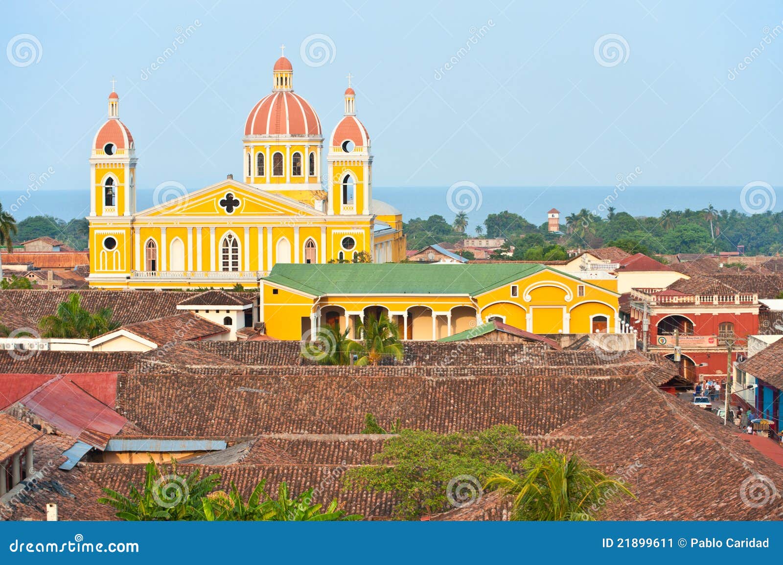 granada cathedral and lake nicaragua, nicaragua.