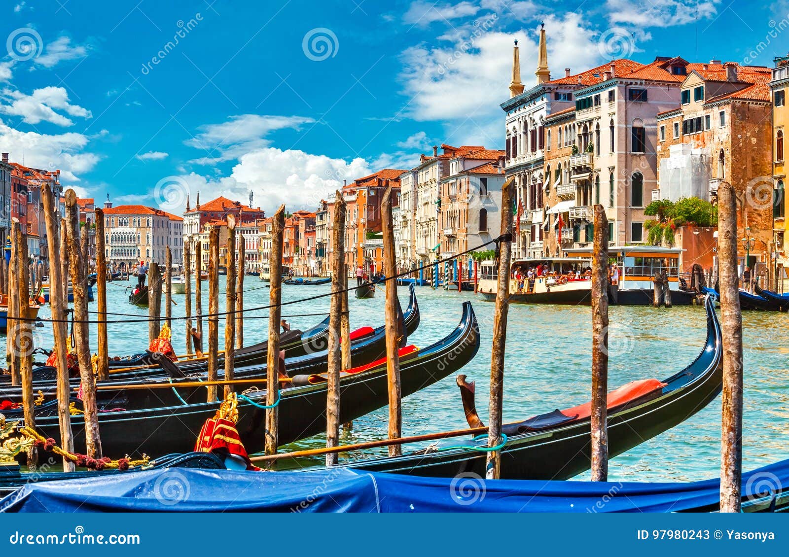 grand canal in venice with gondola boat