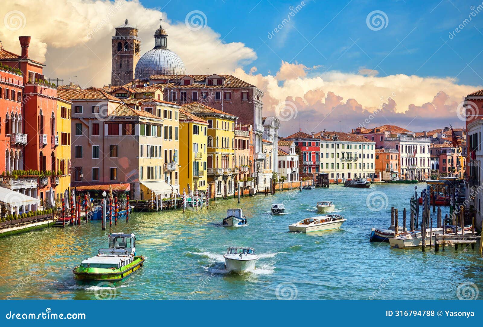 grand canal in venice italy. panoramic view to picturesque landscape city