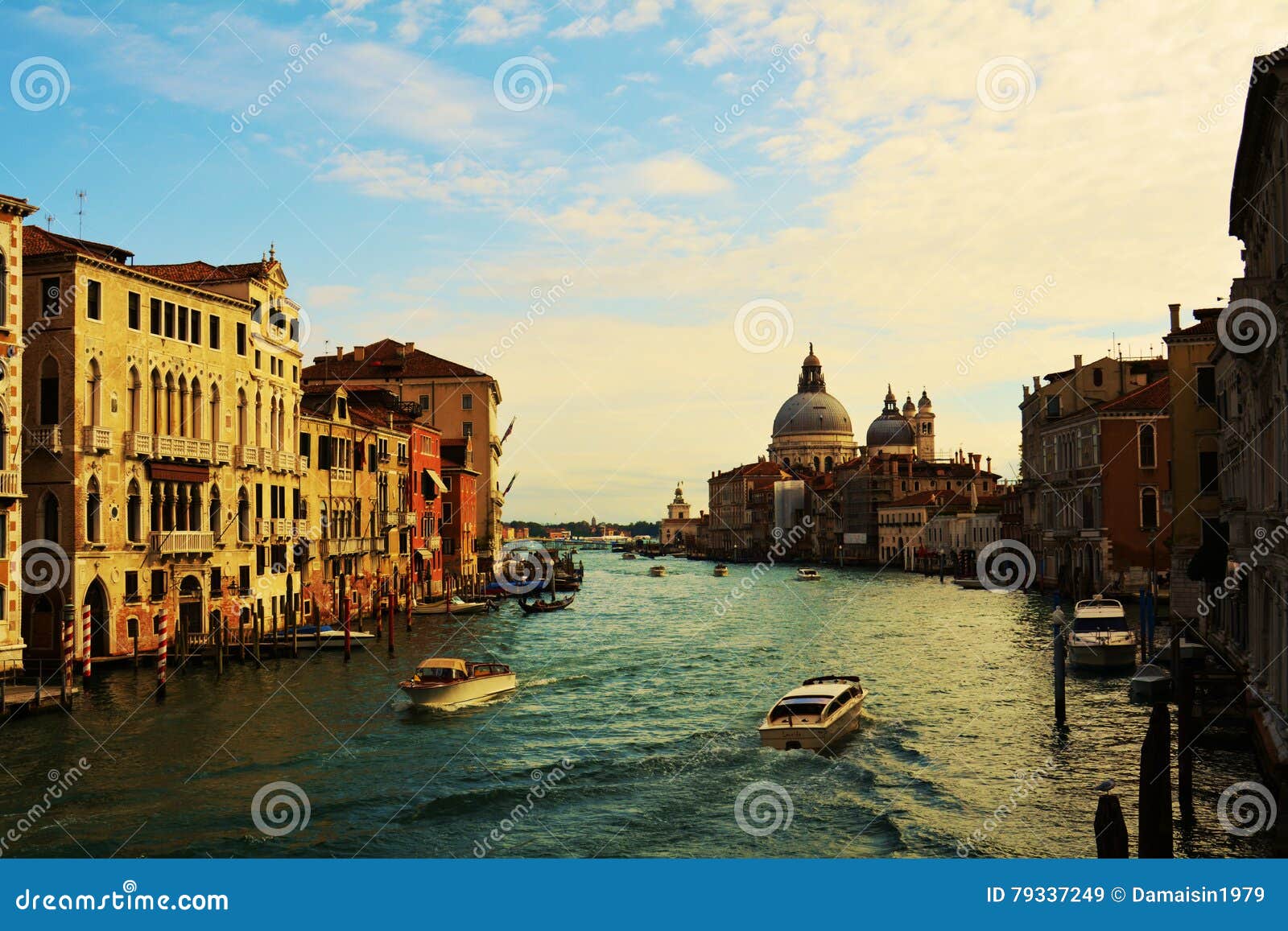 grand canal in vintage hues, in venice, italy