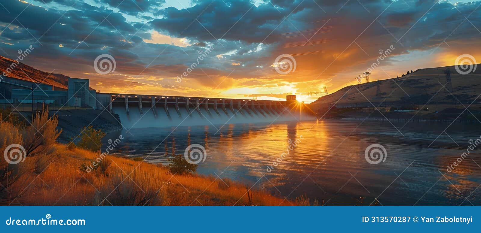 grand coulee dam at sunset in washington state largest us power station irrigates farmland