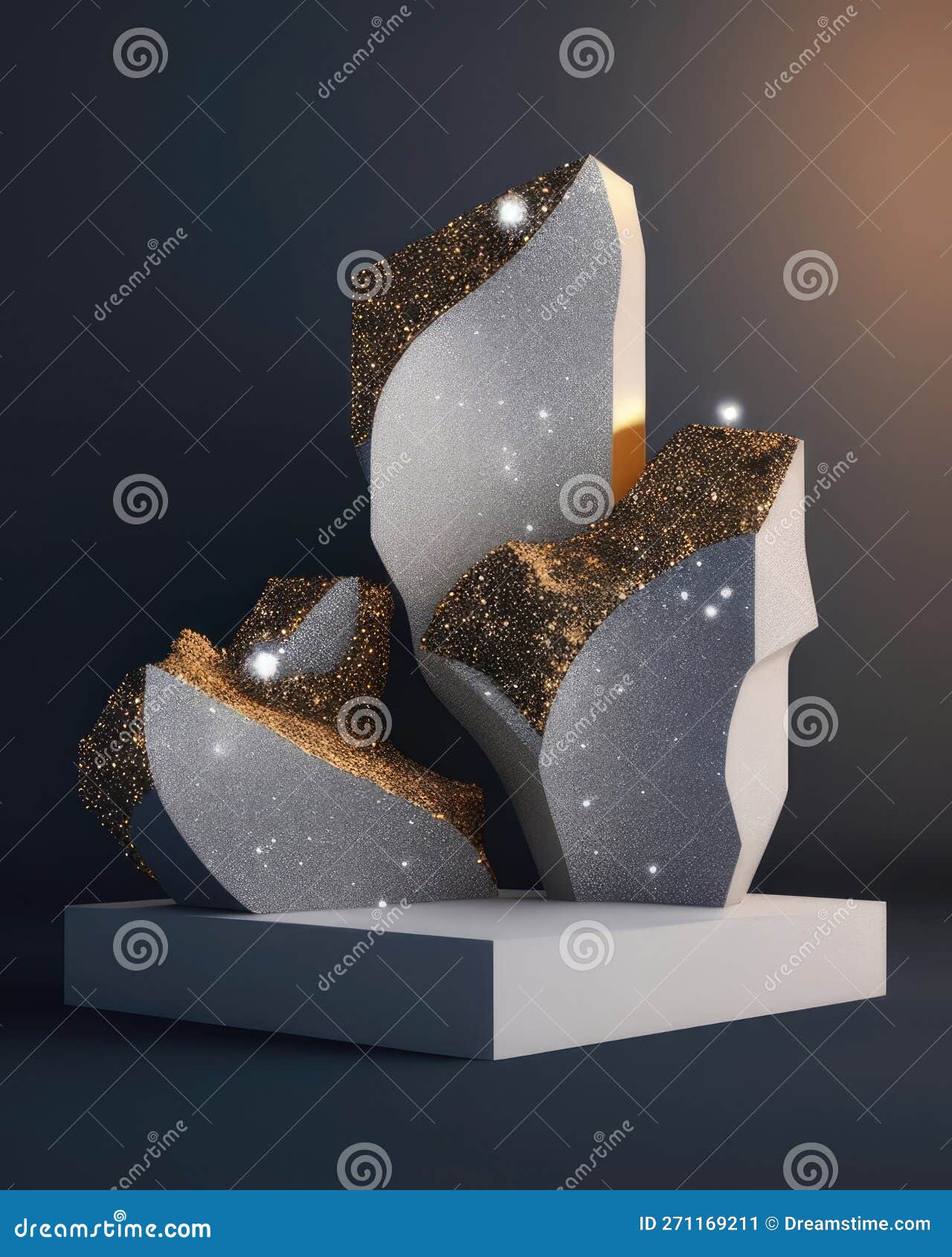 grand display of twinkles dabbed onto a rock. podium, empty showcase for packaging product presentation, ai generation