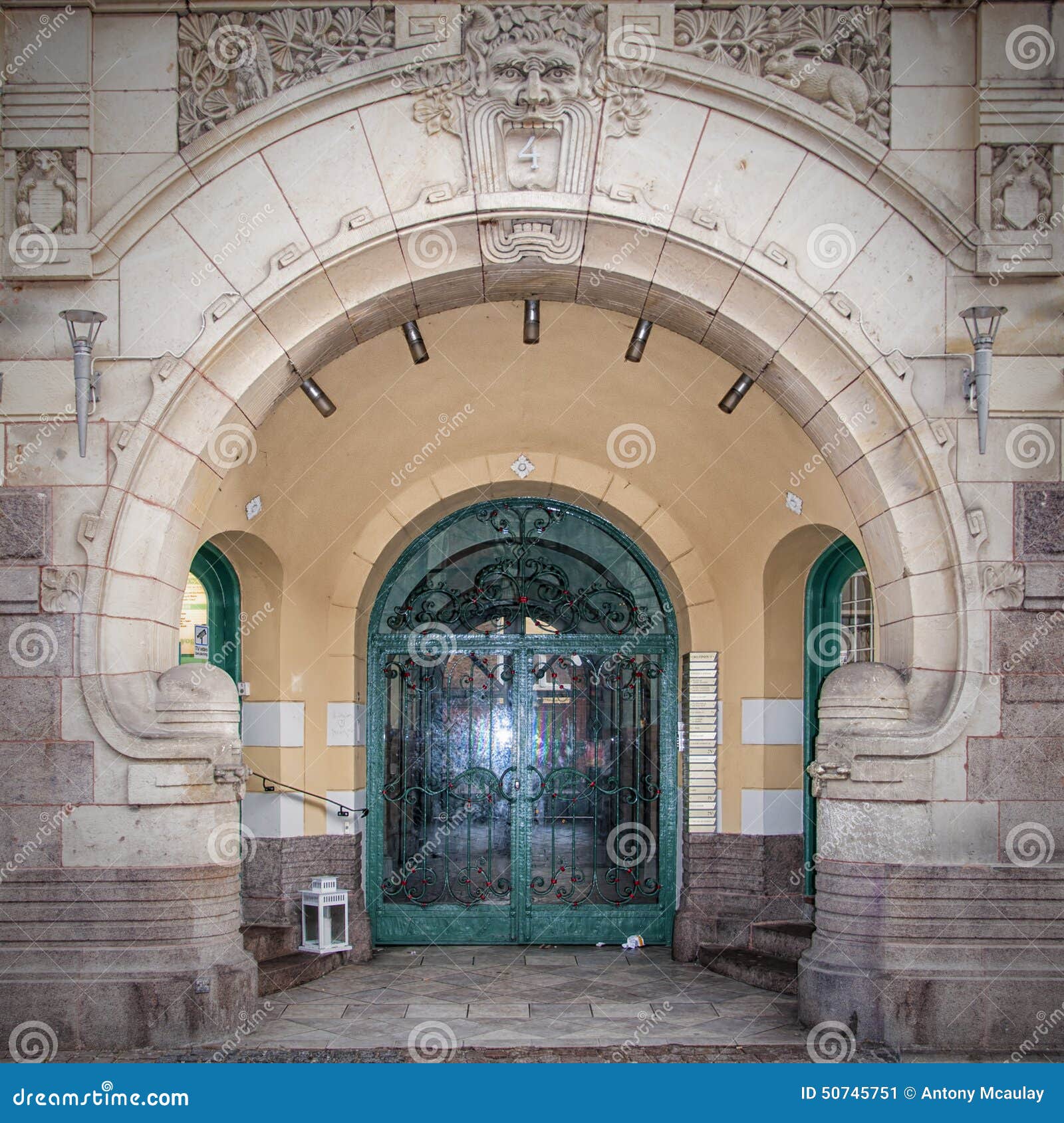 Grand entrance to a building in Malmo, Sweden.