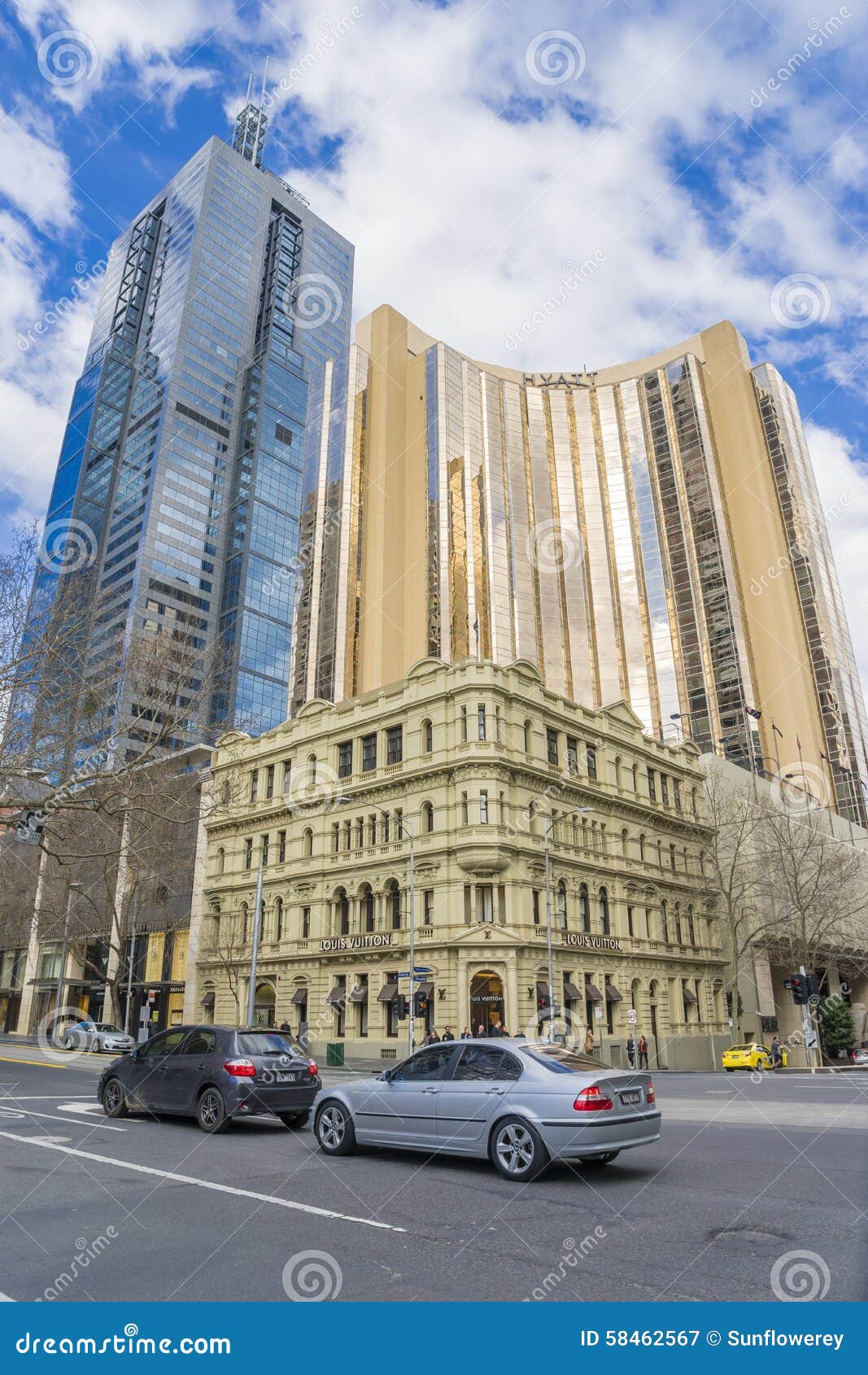 Grand Hyatt Hotel, Louis Vuitton Store And Modern Building In Melbourne, Australia Editorial ...