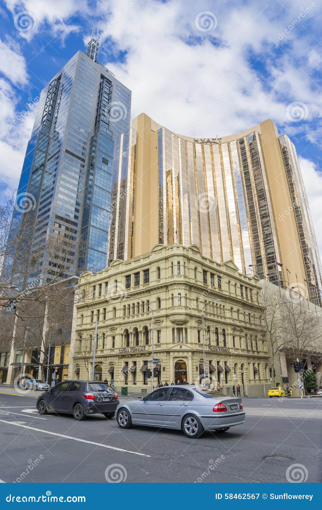 Grand Hyatt Hotel, Louis Vuitton Store and Modern Building in