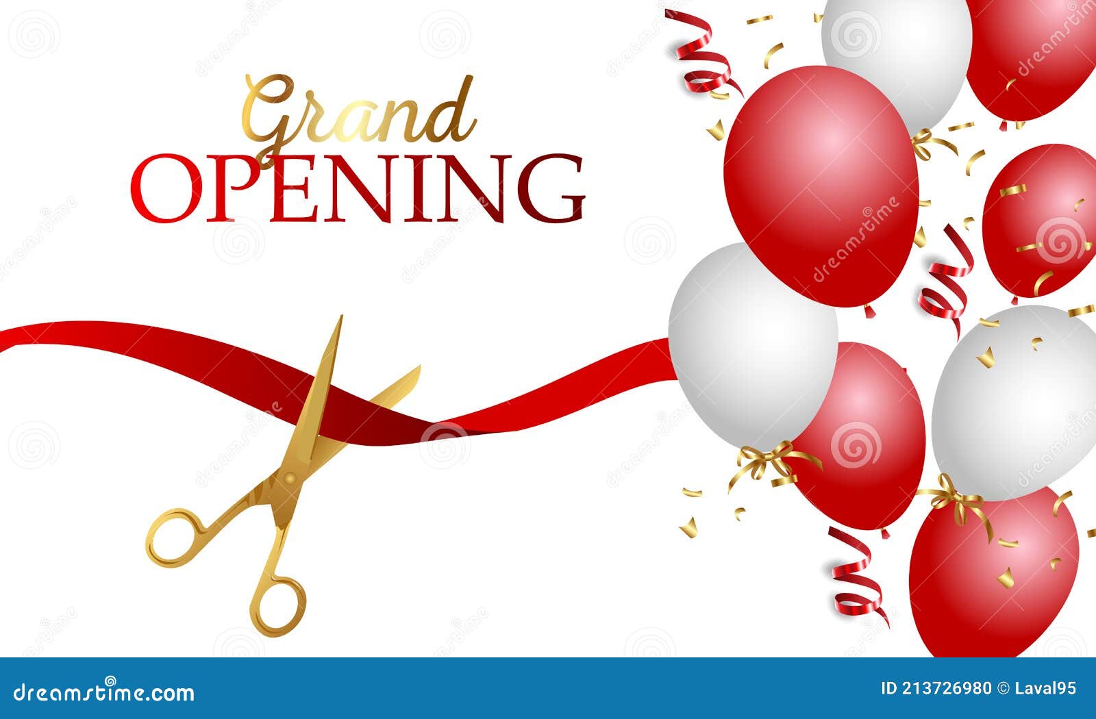 Grand Opening Text Vector Red Ribbon Scissors Design, Grand