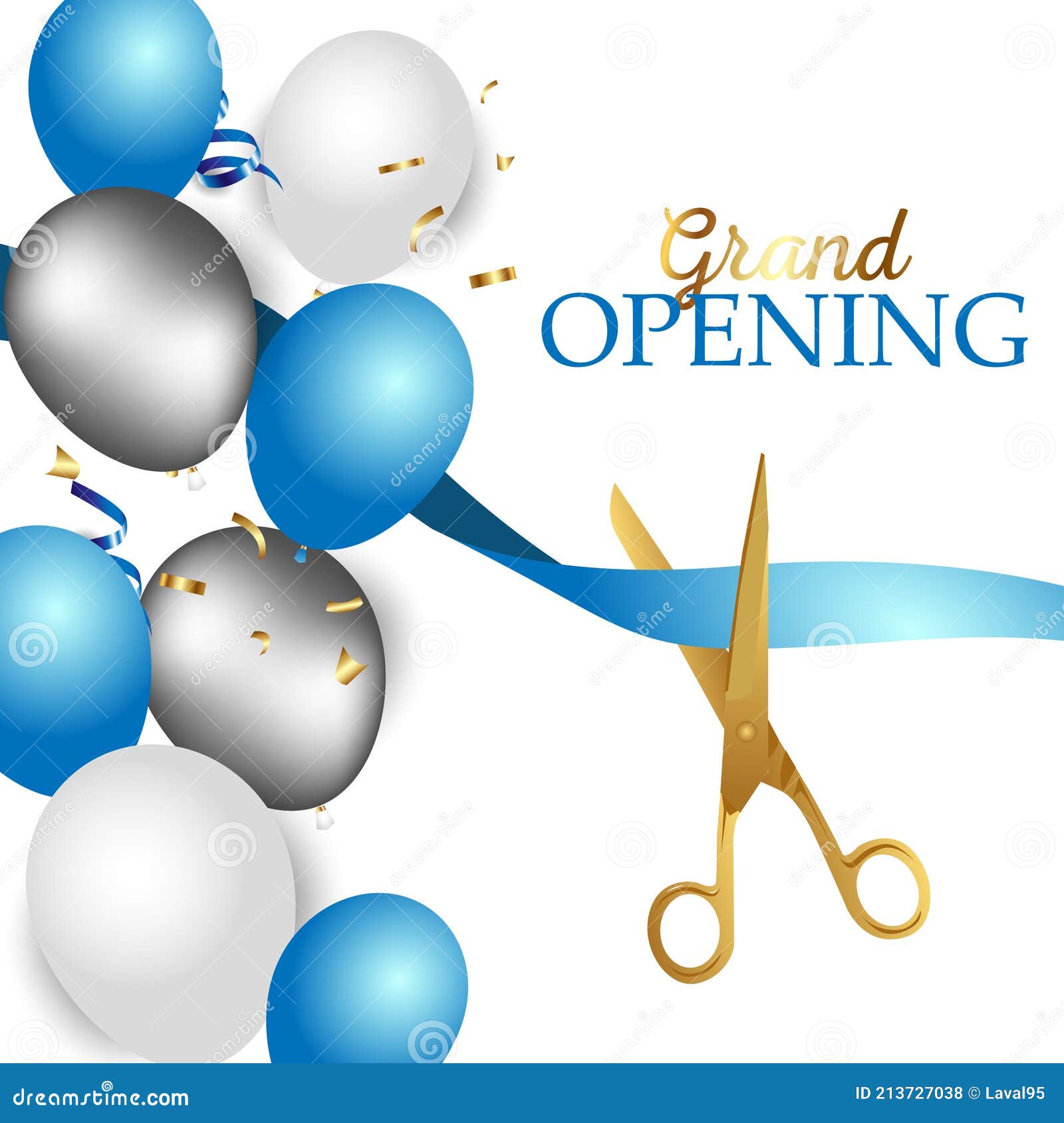 Grand Opening Design With Ribbon Balloons And Gold Scissors