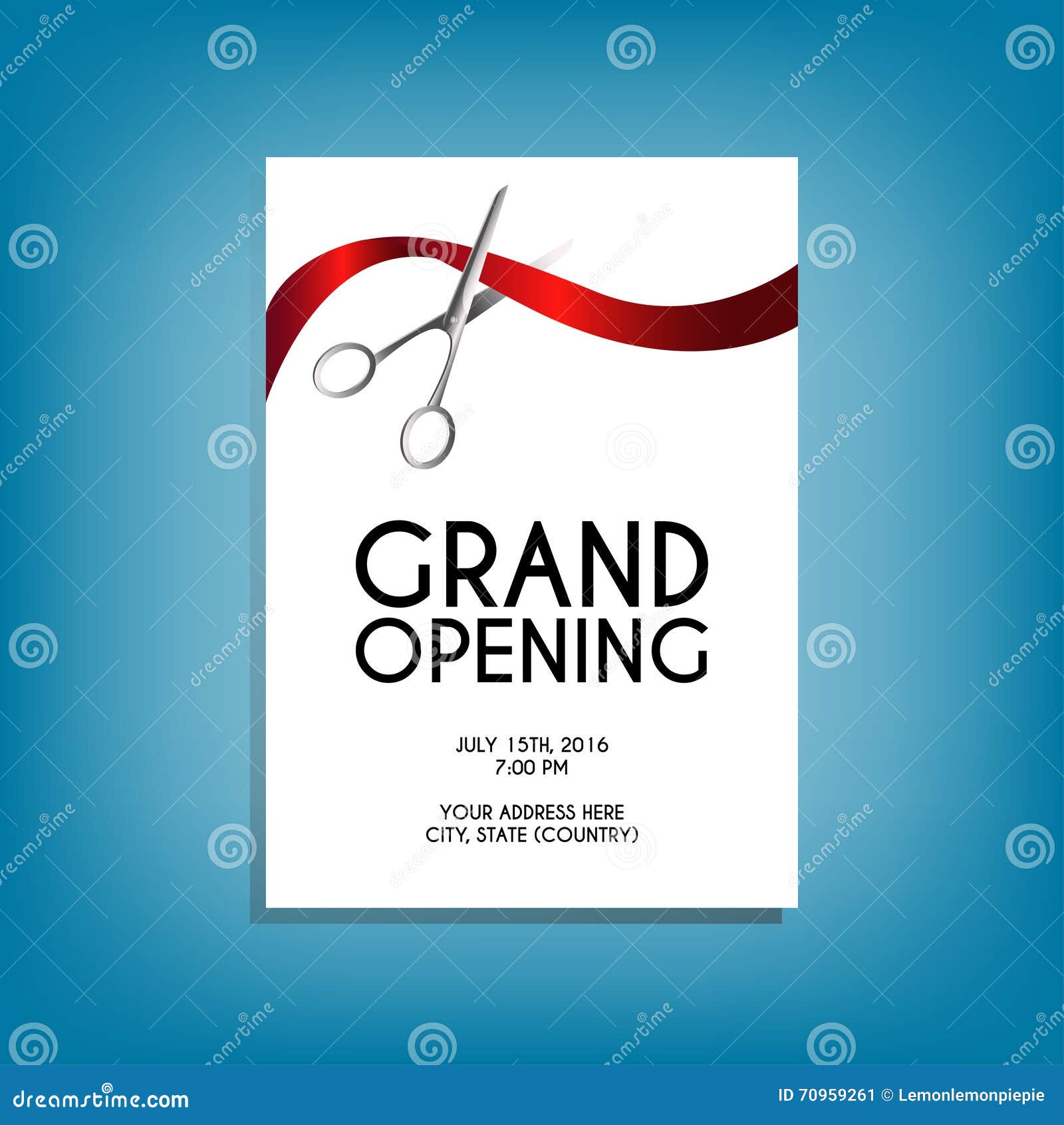 Grand opening banner with confetti and cutting rib