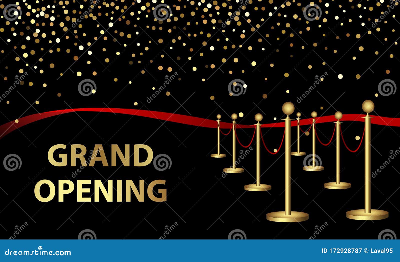 Grand Opening. Golden Confetti and Red Silk Ribbon on a Black Background  Stock Vector - Illustration of party, glamour: 172928787