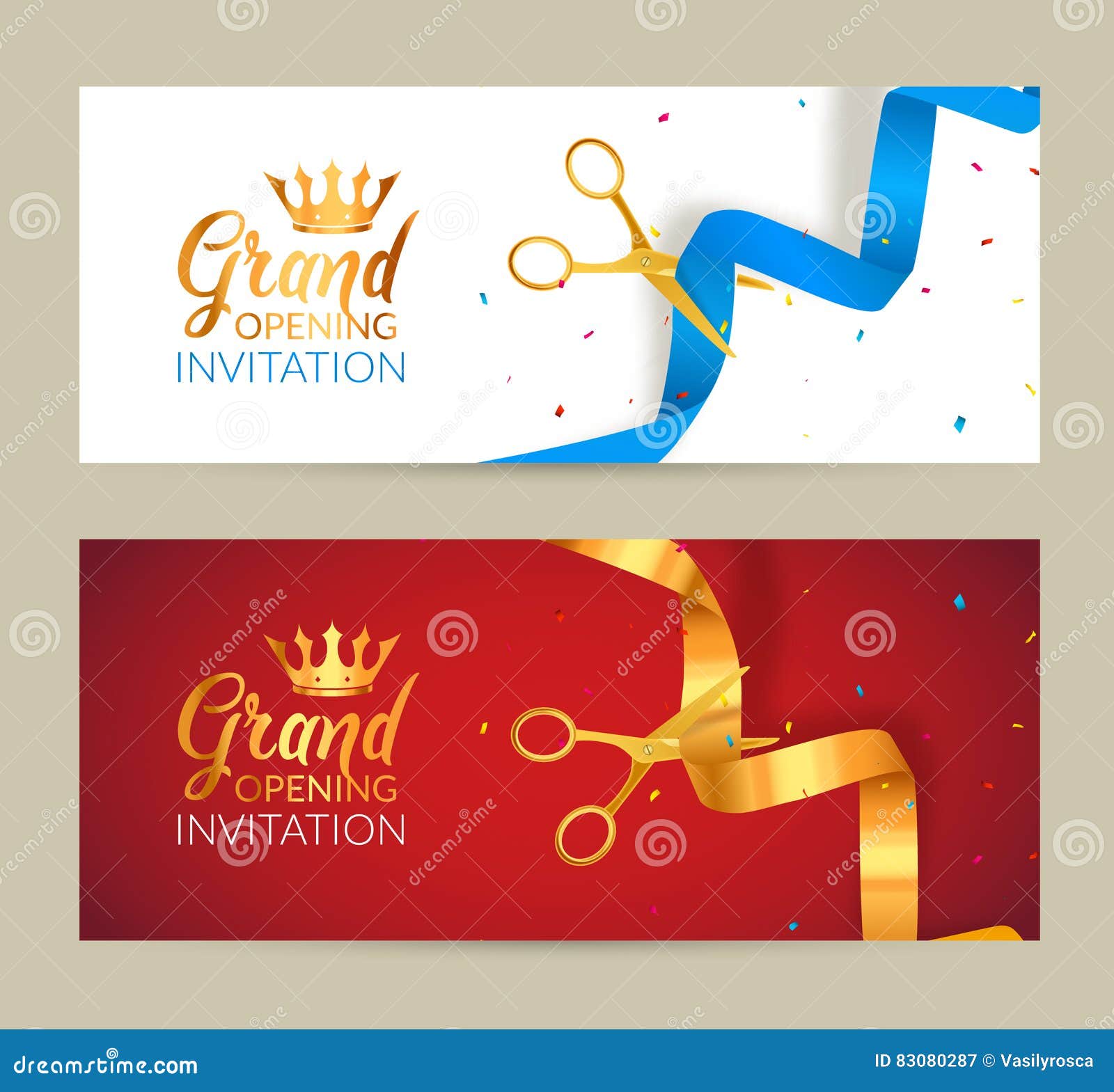 Grand opening banner with confetti and cutting rib