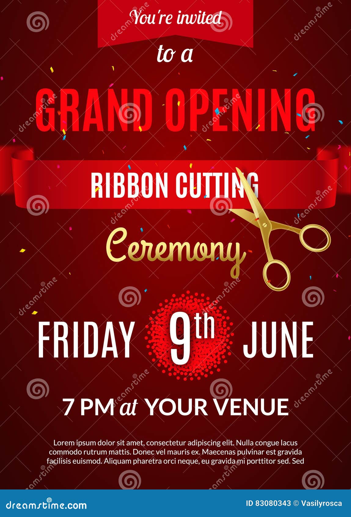 Ribbon Cutting Ceremony Party Invitation, Grand Opening Launch