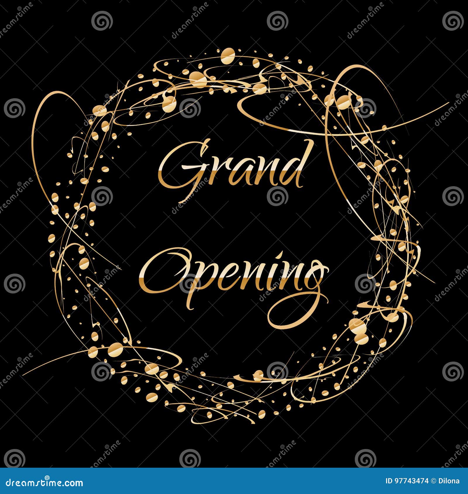 Grand Opening Lettering Sparkling Banner With Gold Sparkles Text