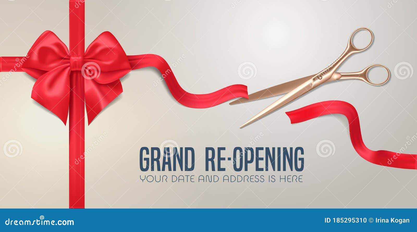 Gold Scissors Cut Red Ribbon. Grand Opening, Vectors